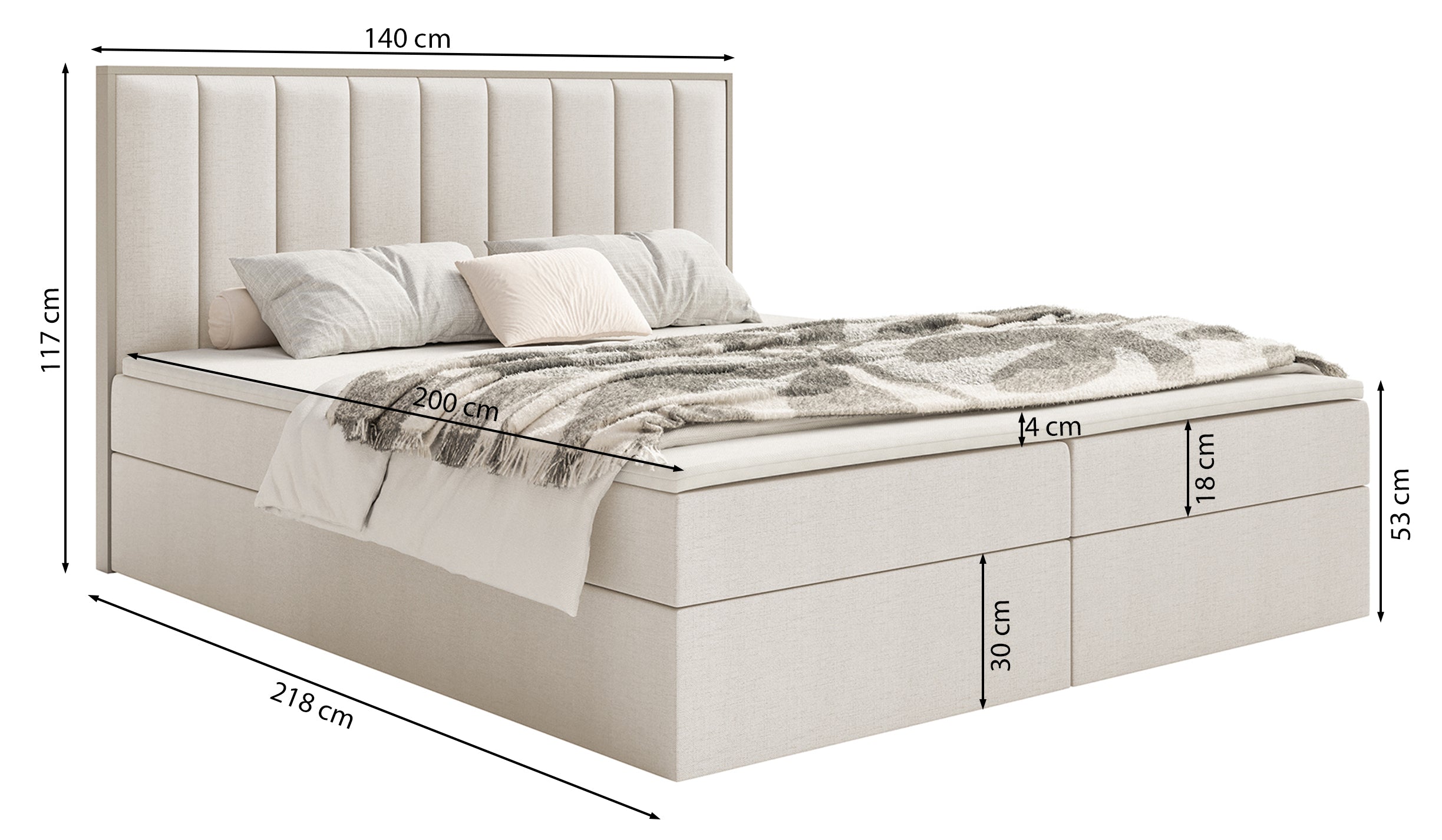 Kontinentales Bett 140x200 cm Togents mit Stauraum und Topper, brauner hydrophober Chenille-Stoff