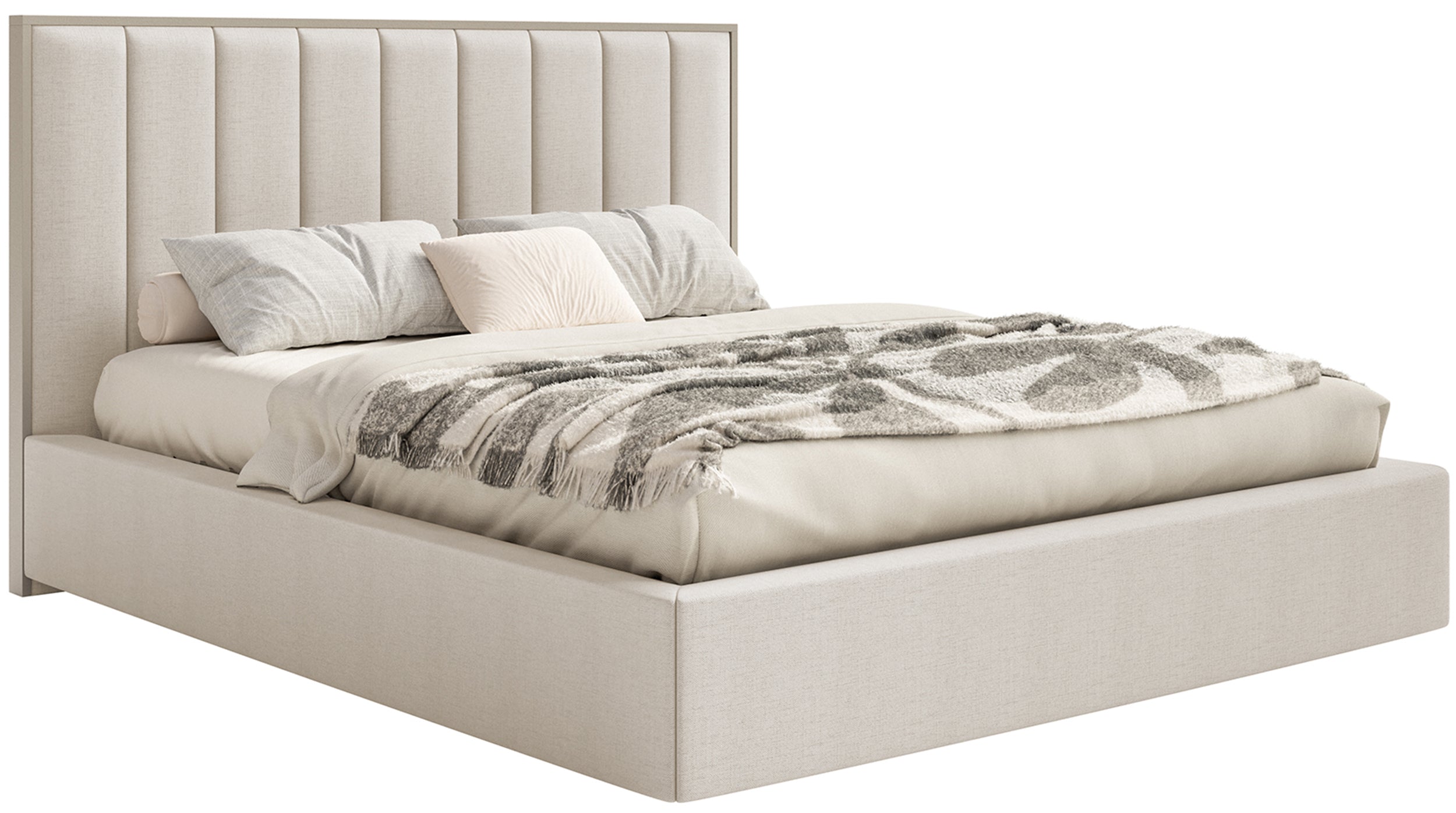 Polsterbett 140x200 cm Togents mit LED-Beleuchtung, hellbeige, hydrophobes Chenille