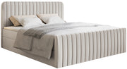 Kontinentales Bett 180x200 cm Saliano mit Stauraum und Topper, hellbeiger hydrophober Chenillebezug