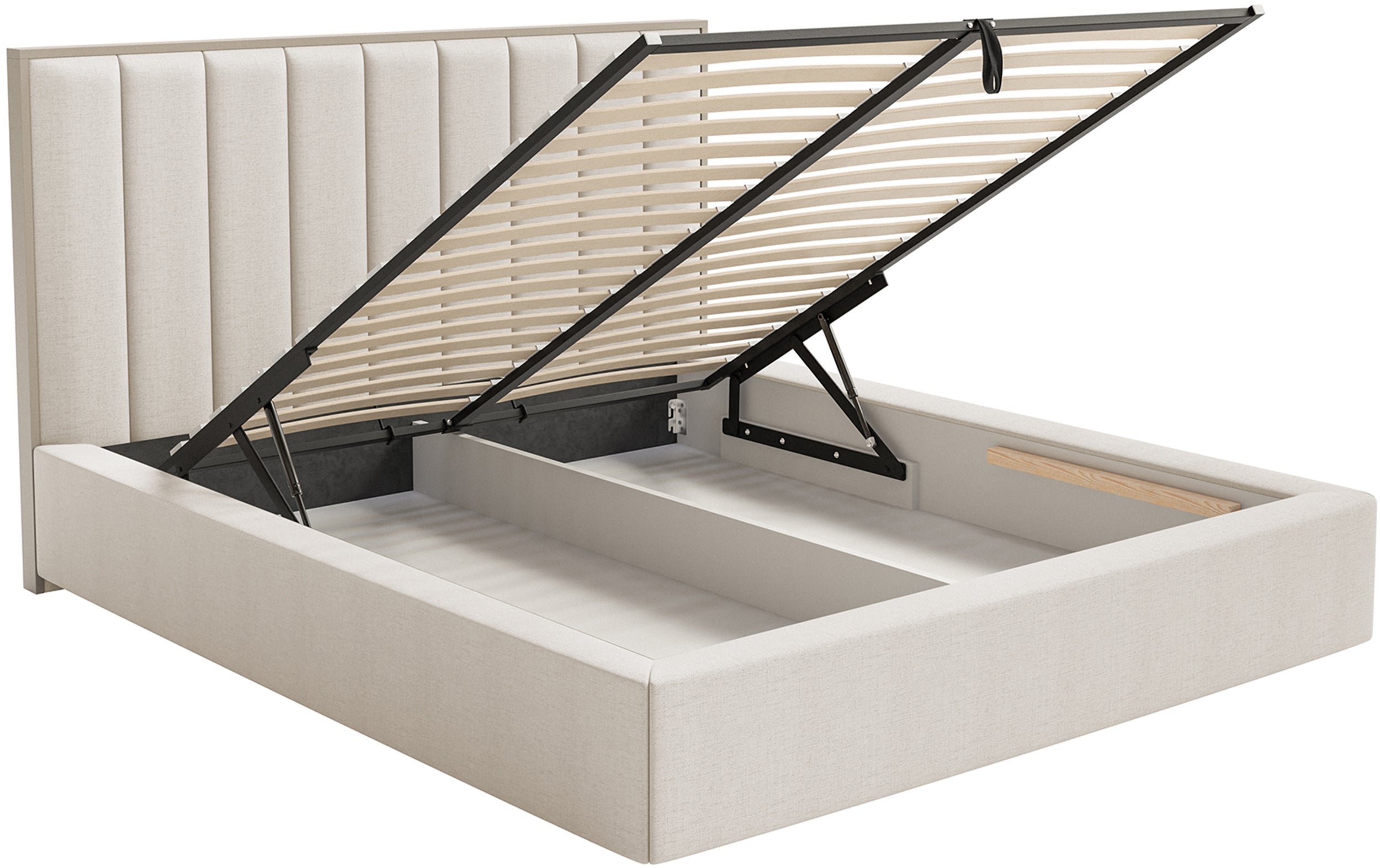 Polsterbett 160x200 cm Togents mit Stauraum, Metallrahmen, hellbeige hydrophobes Chenille