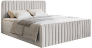 Kontinentales Bett 200x200 cm Saliano mit Stauraum und Topper, hellgrauer hydrophober Chenillebezug