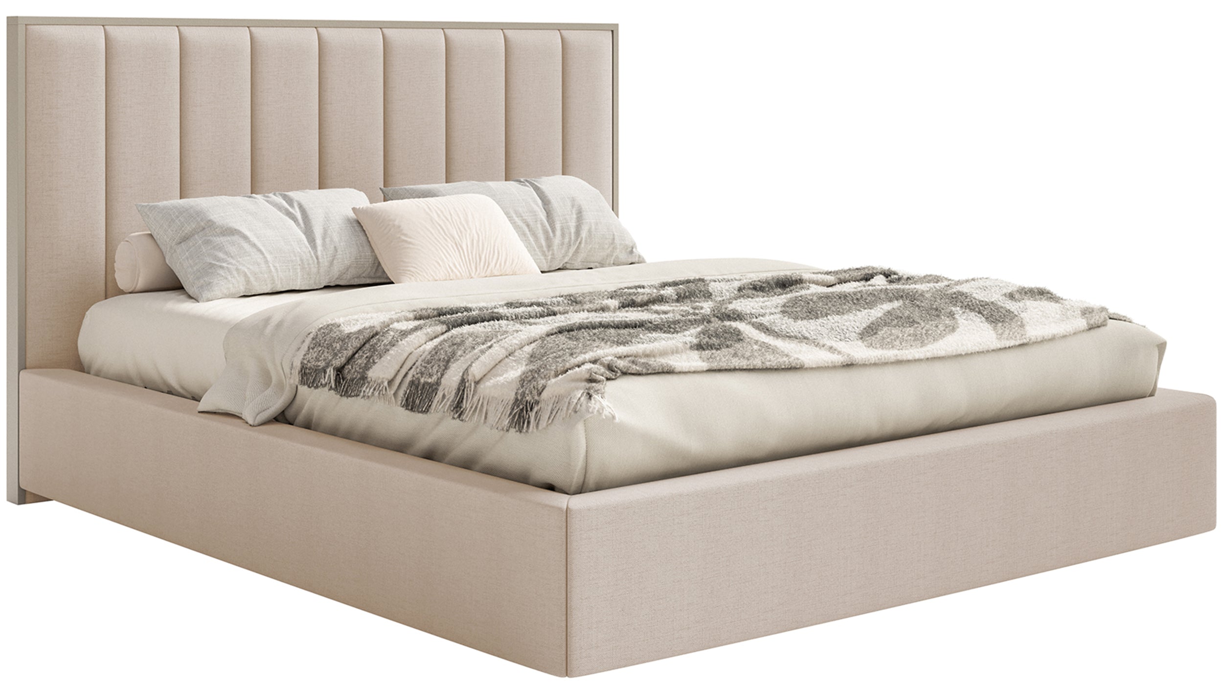 Polsterbett 160x200 cm Togents mit LED-Beleuchtung, beige, hydrophobes Chenille