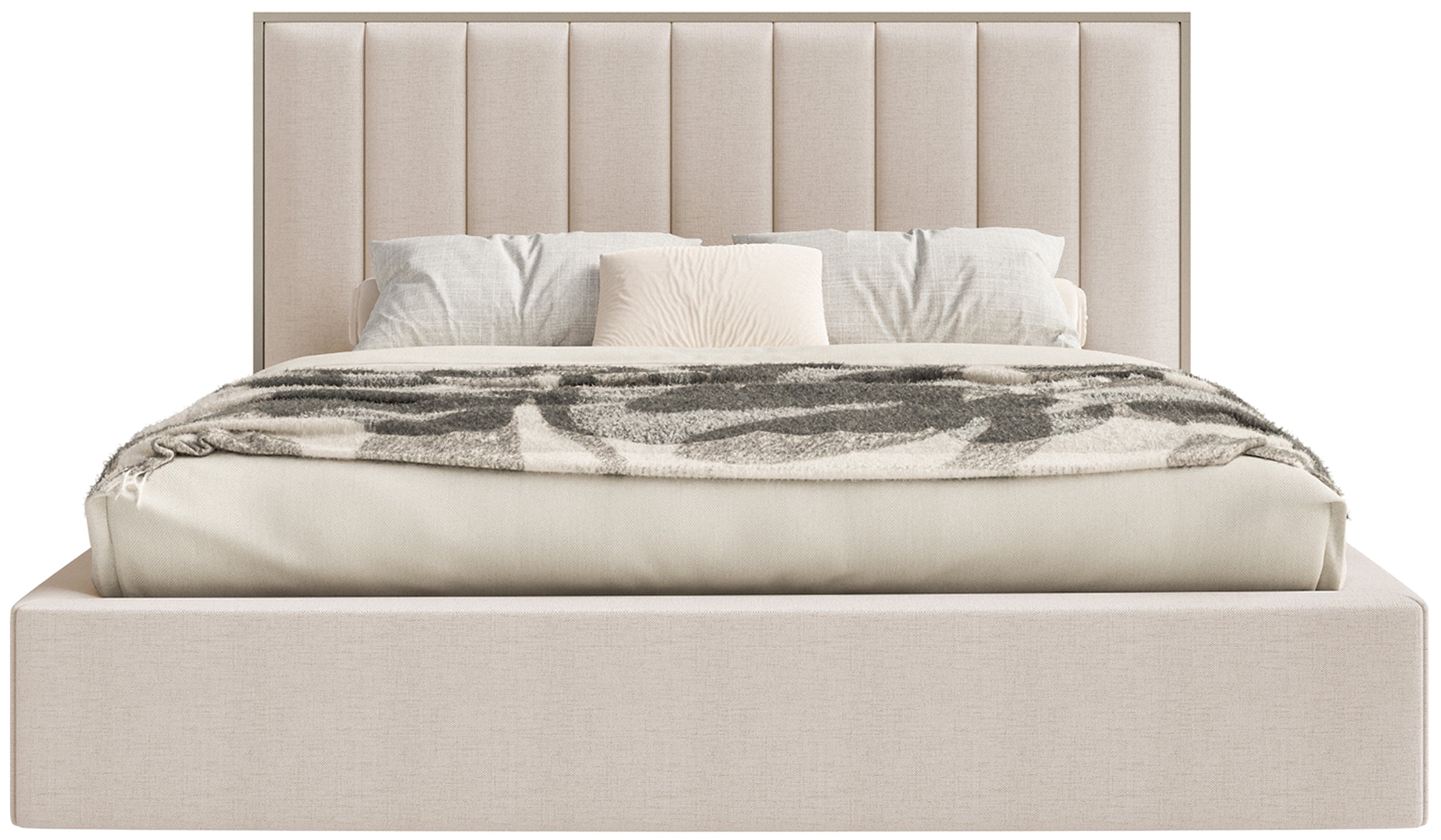 Polsterbett 160x200 cm Togents mit LED-Beleuchtung, beige, hydrophobes Chenille