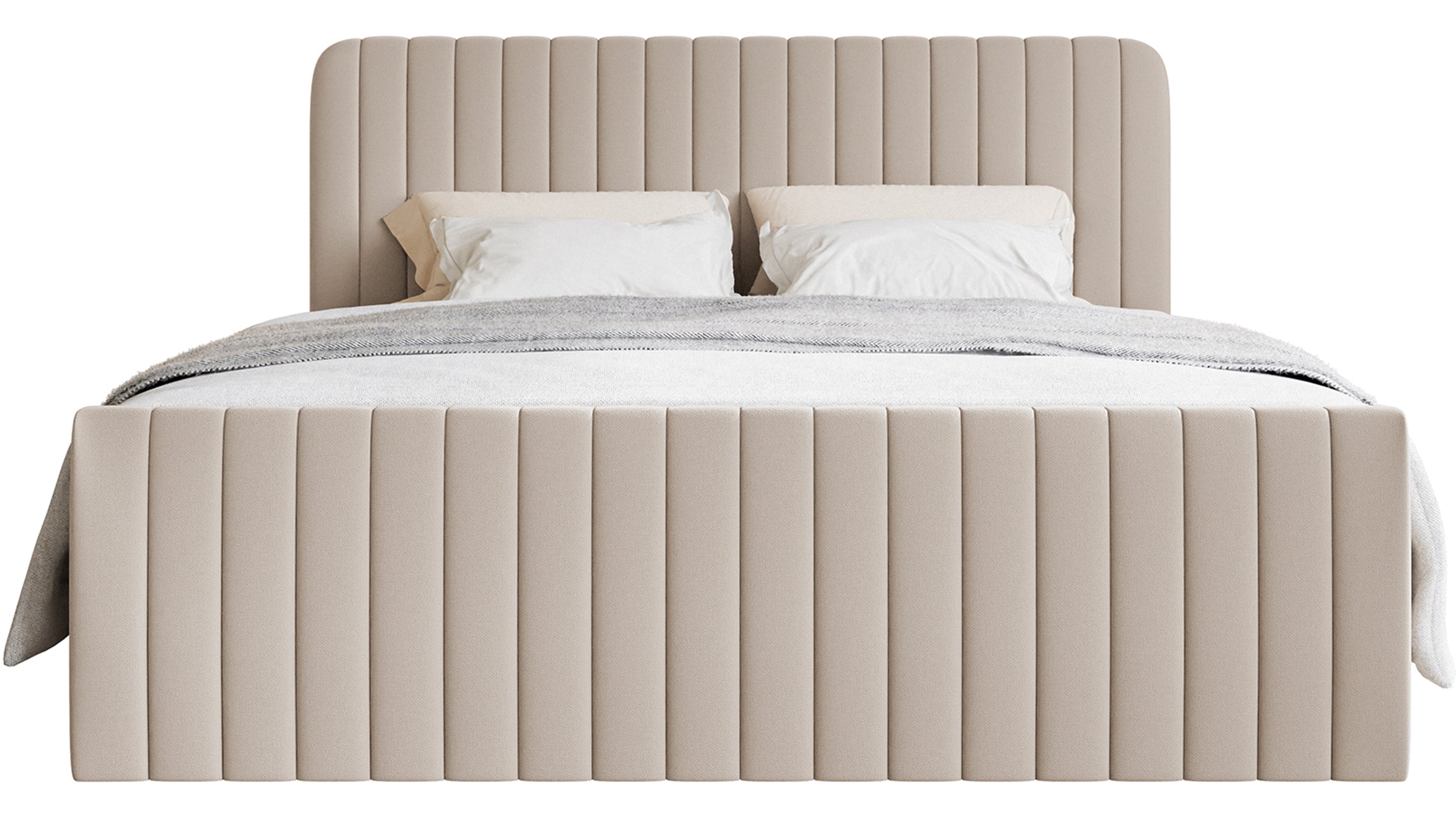 Kontinentales Bett 200x200 cm Saliano mit Stauraum und Topper, beige Chenille, wasserabweisend