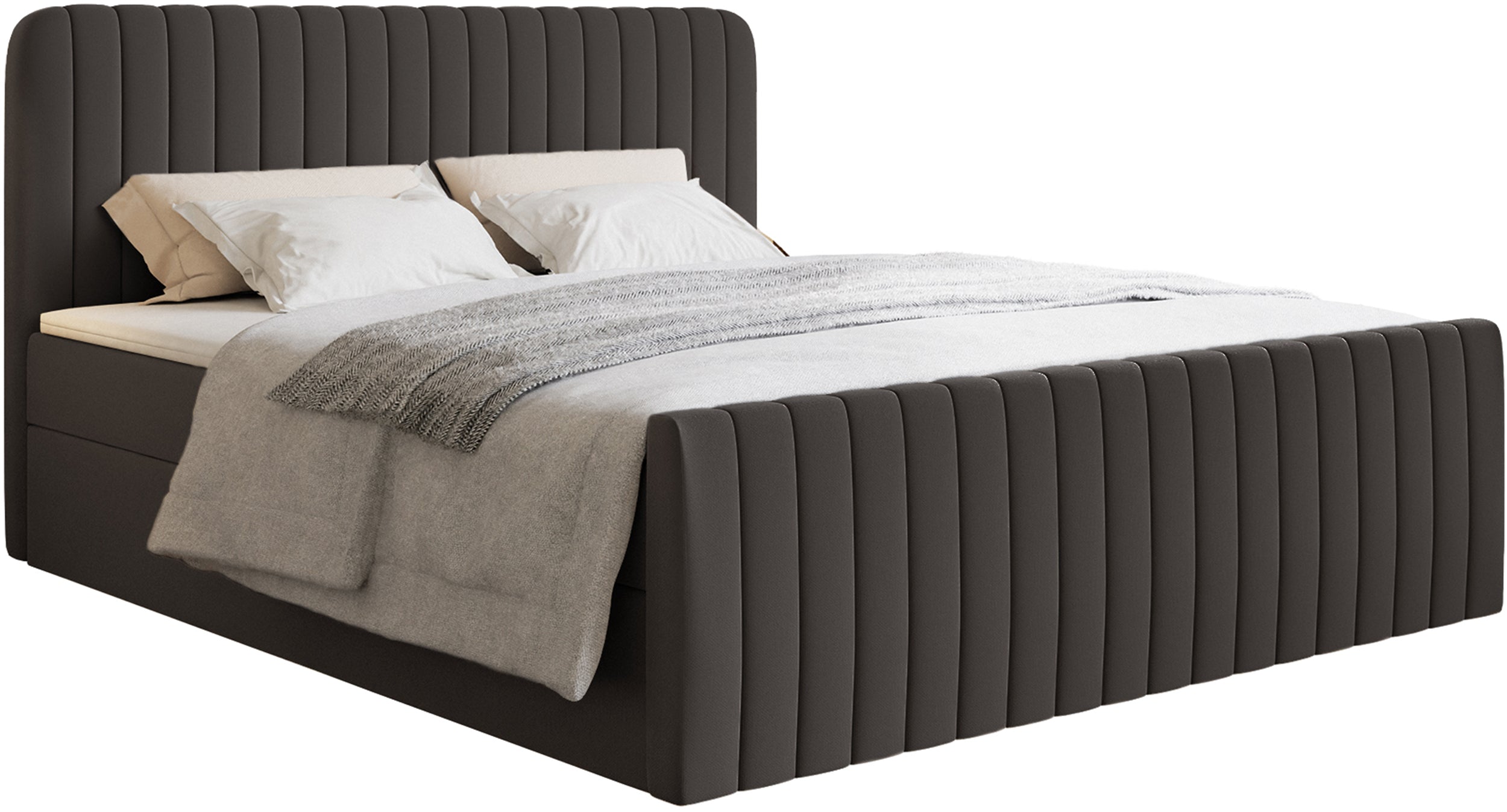 Kontinentales Bett 180x200 cm Saliano mit Stauraum und Topper, grafitfarbenes Chenille, wasserabweisend