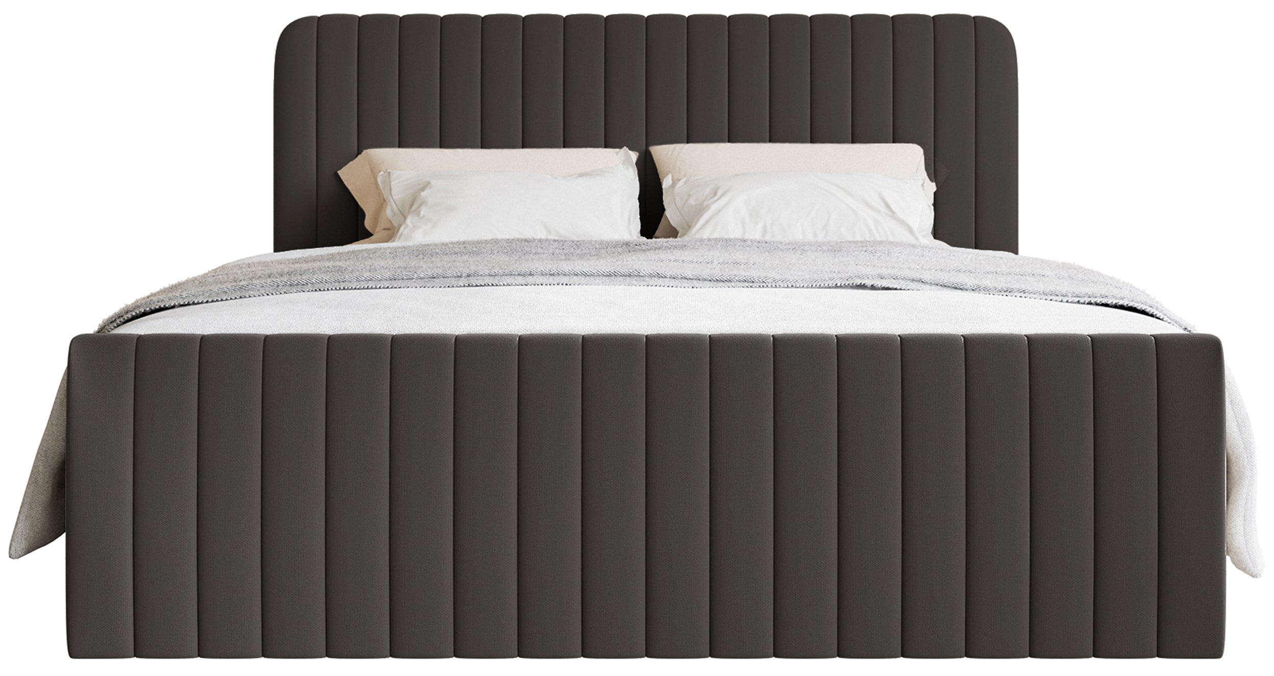 Kontinentales Bett 180x200 cm Saliano mit Stauraum und Topper, grafitfarbenes Chenille, wasserabweisend