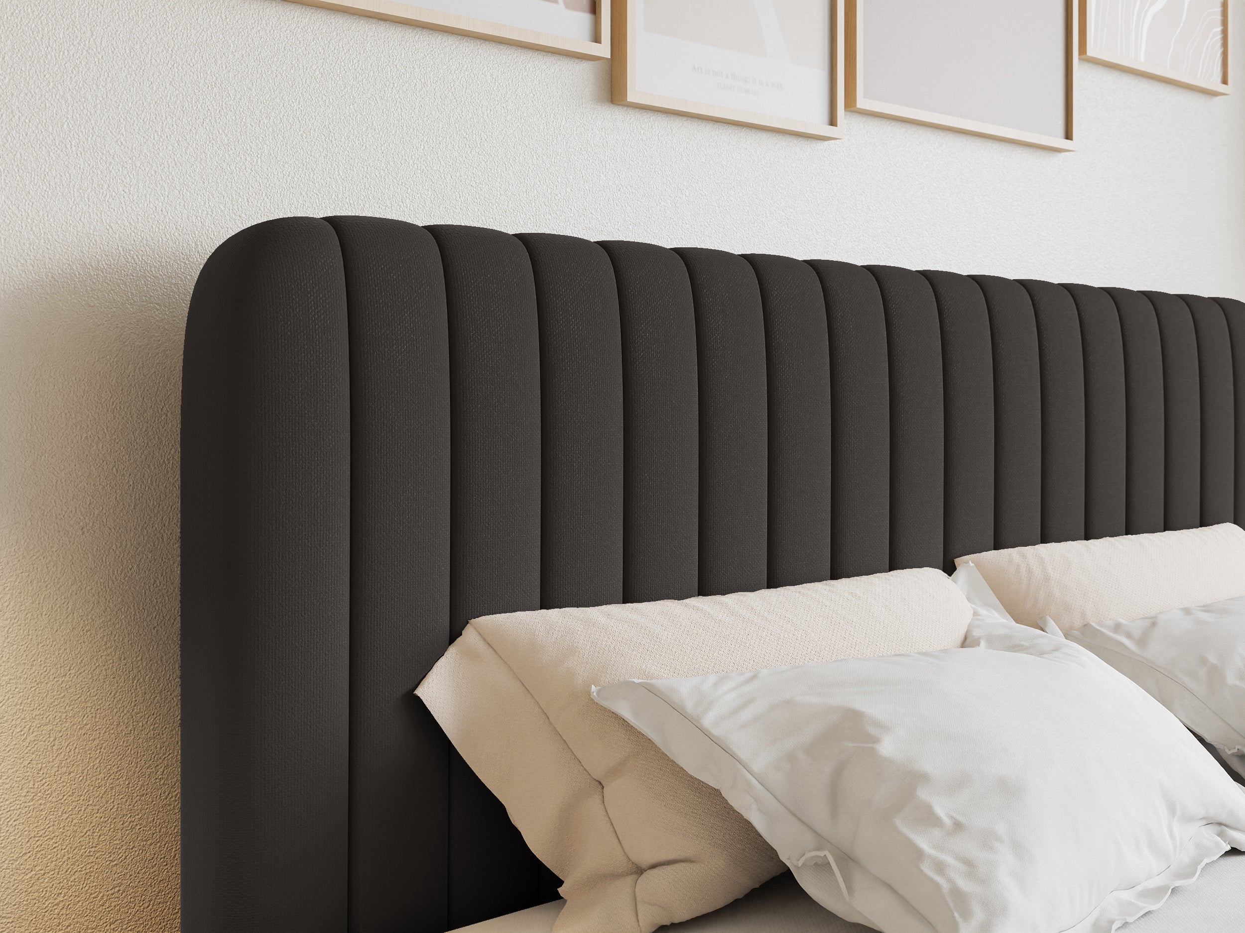 Kontinentales Bett 180x200 cm Saliano mit Stauraum und Topper, grafitfarbenes Chenille, wasserabweisend