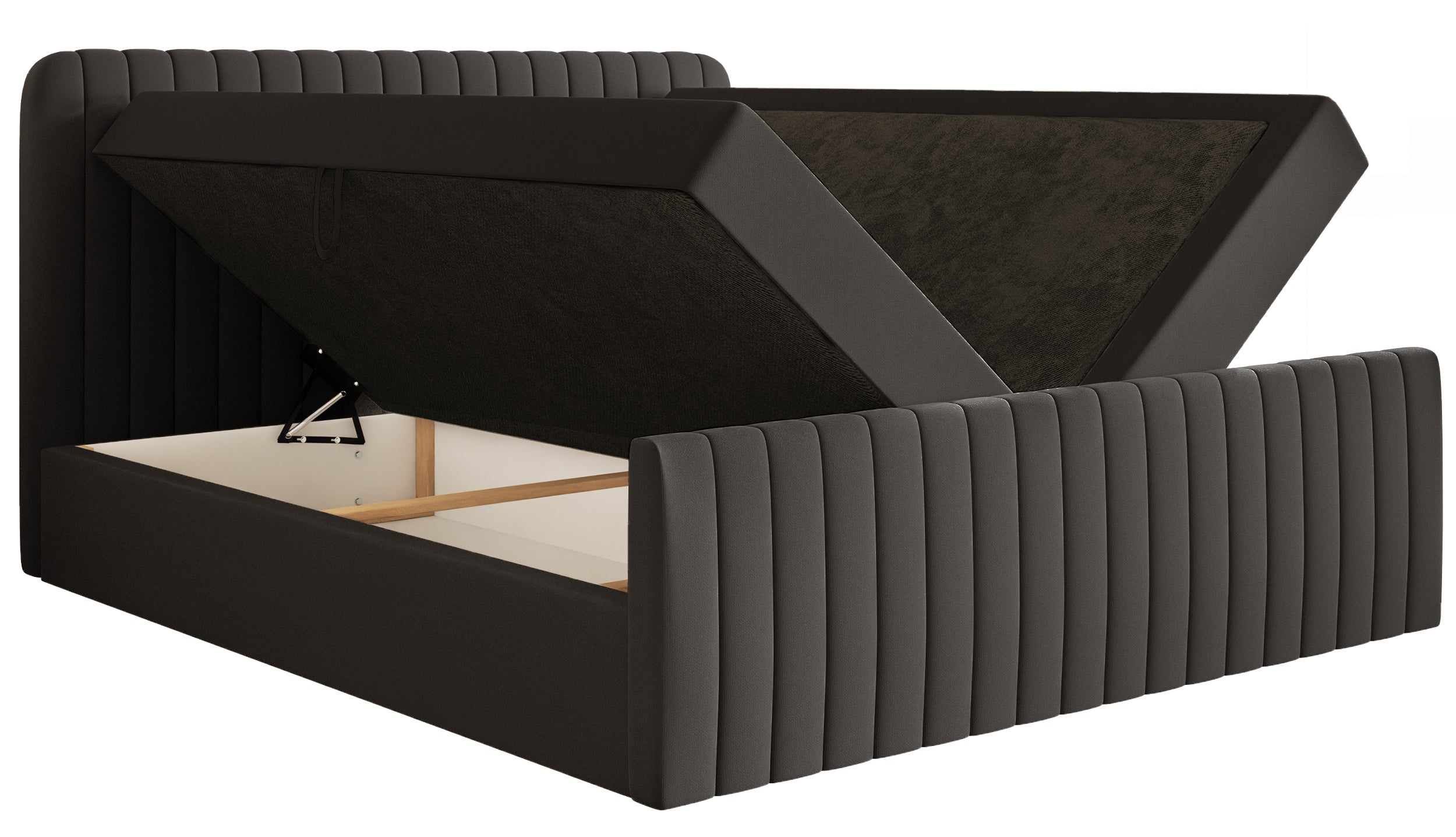 Kontinentales Bett 180x200 cm Saliano mit Stauraum und Topper, grafitfarbenes Chenille, wasserabweisend