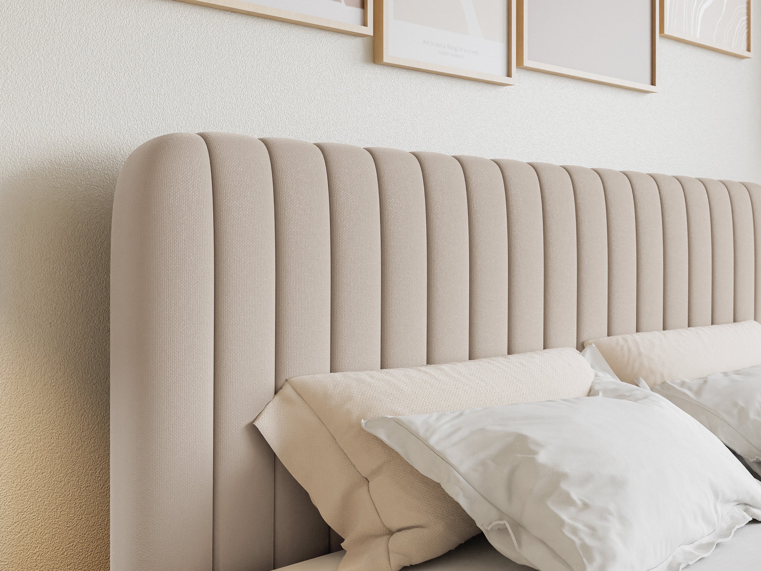 Kontinentales Bett 200x200 cm Saliano mit Stauraum und Topper, beige Chenille, wasserabweisend