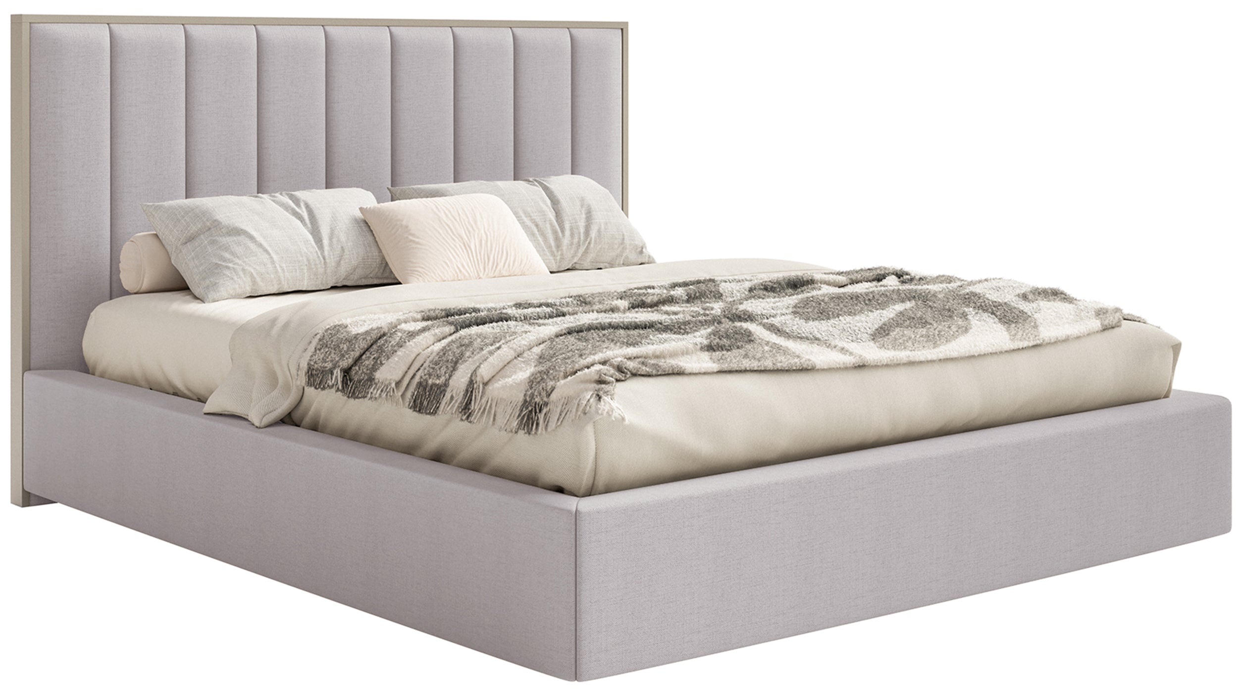 Gepolstertes Bett 140x200 cm Togents mit Stauraum, Metallrahmen, grauer hydrophober Chenille