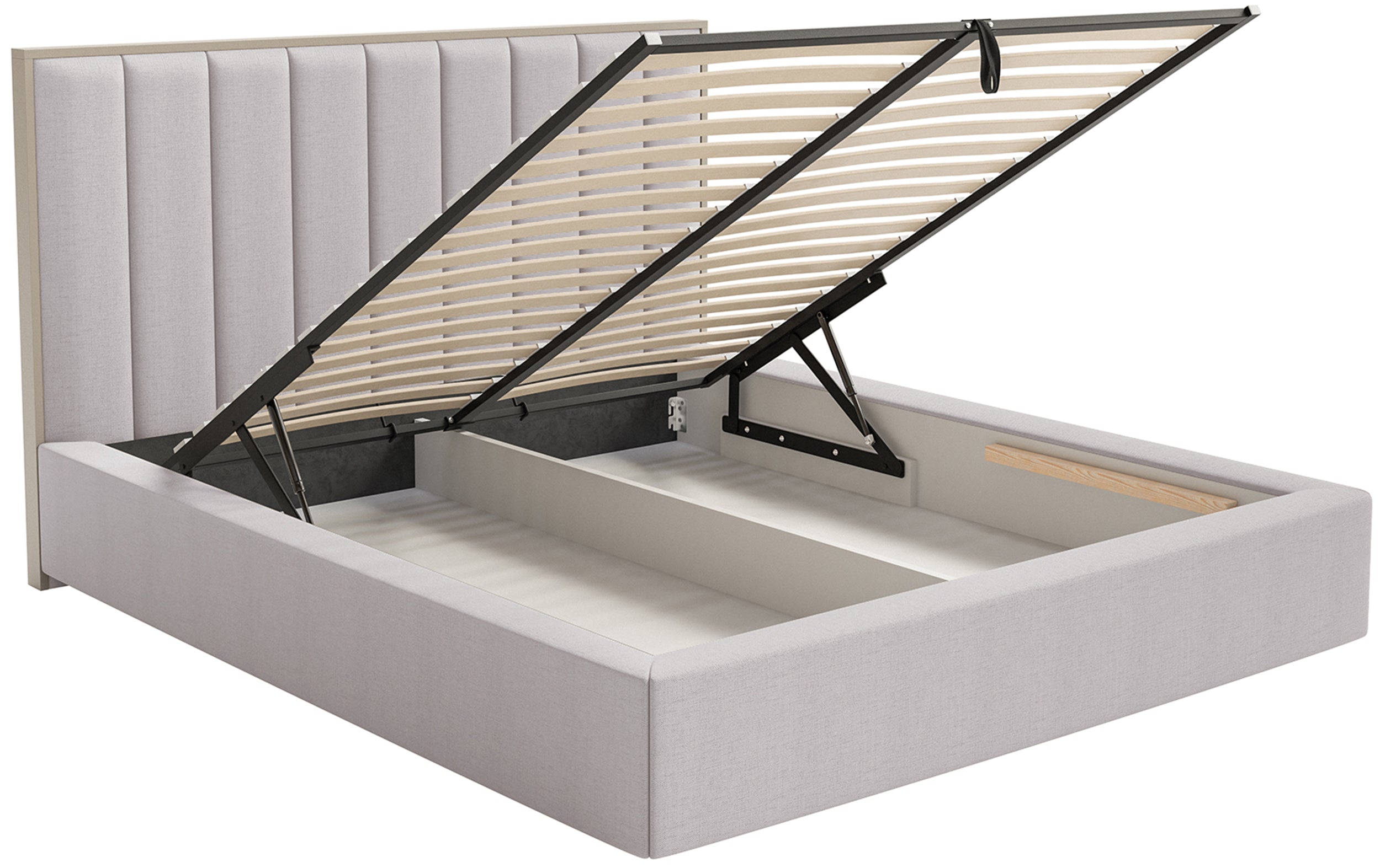 Gepolstertes Bett 140x200 cm Togents mit Stauraum, Metallrahmen, grauer hydrophober Chenille