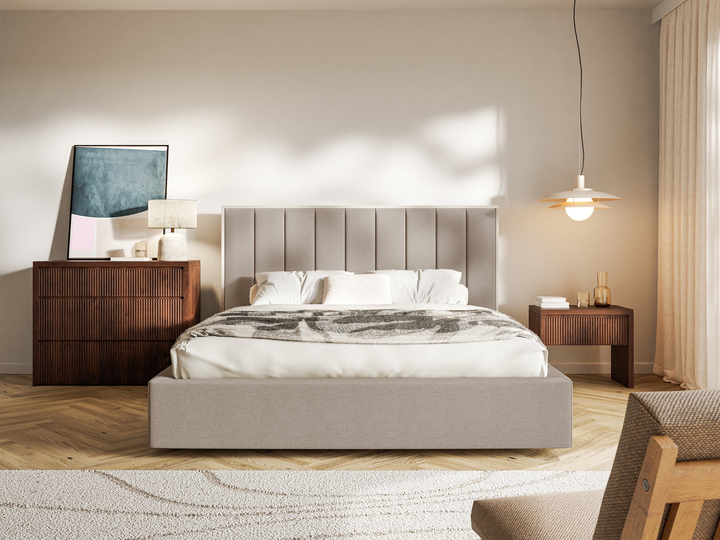 Polsterbett 140x200 cm Togents mit Stauraum, Metallrahmen, brauner hydrophober Chenillestoff