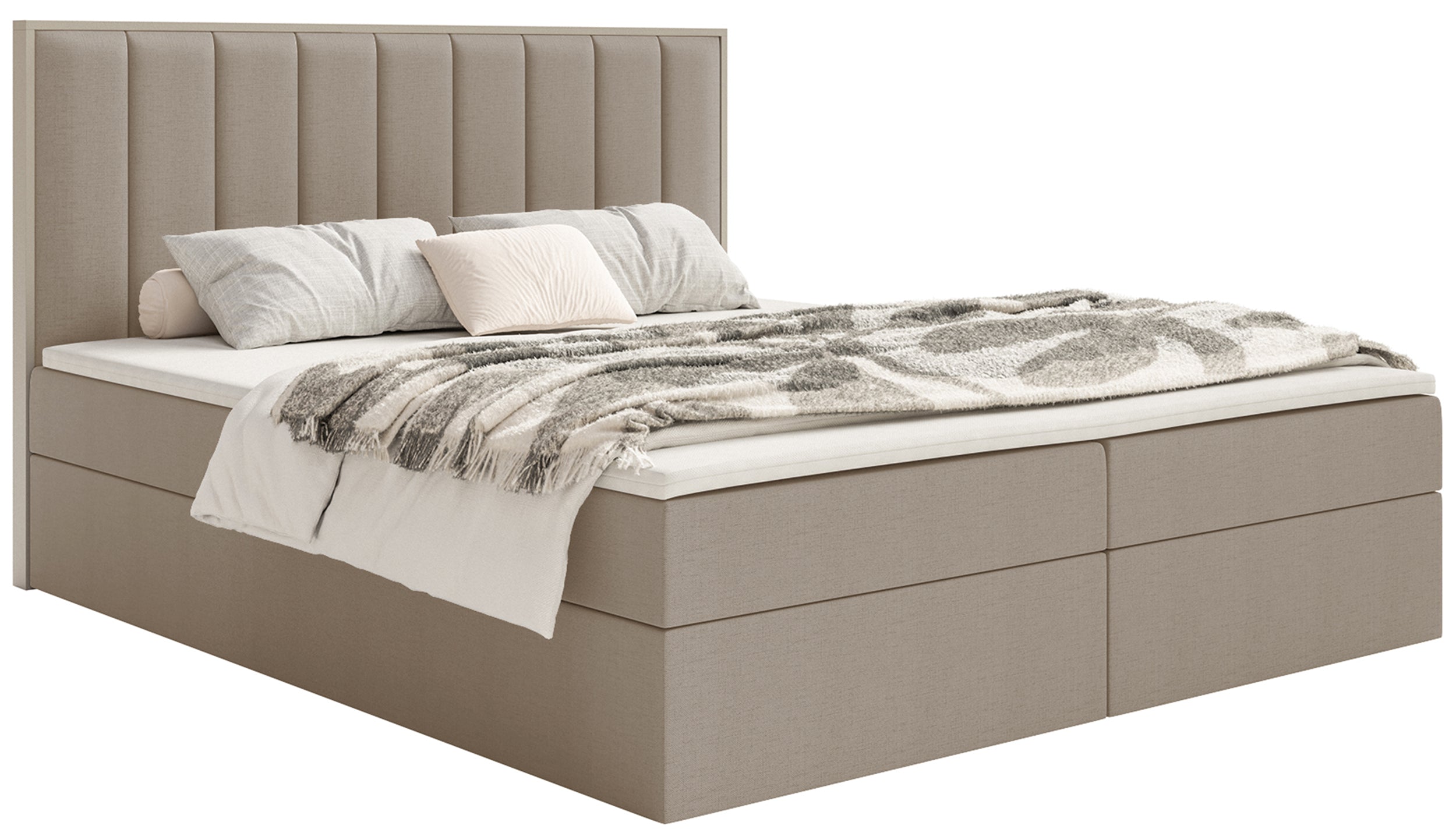 Kontinentales Bett 140x200 cm Togents mit Stauraum und Topper, brauner hydrophober Chenille-Stoff