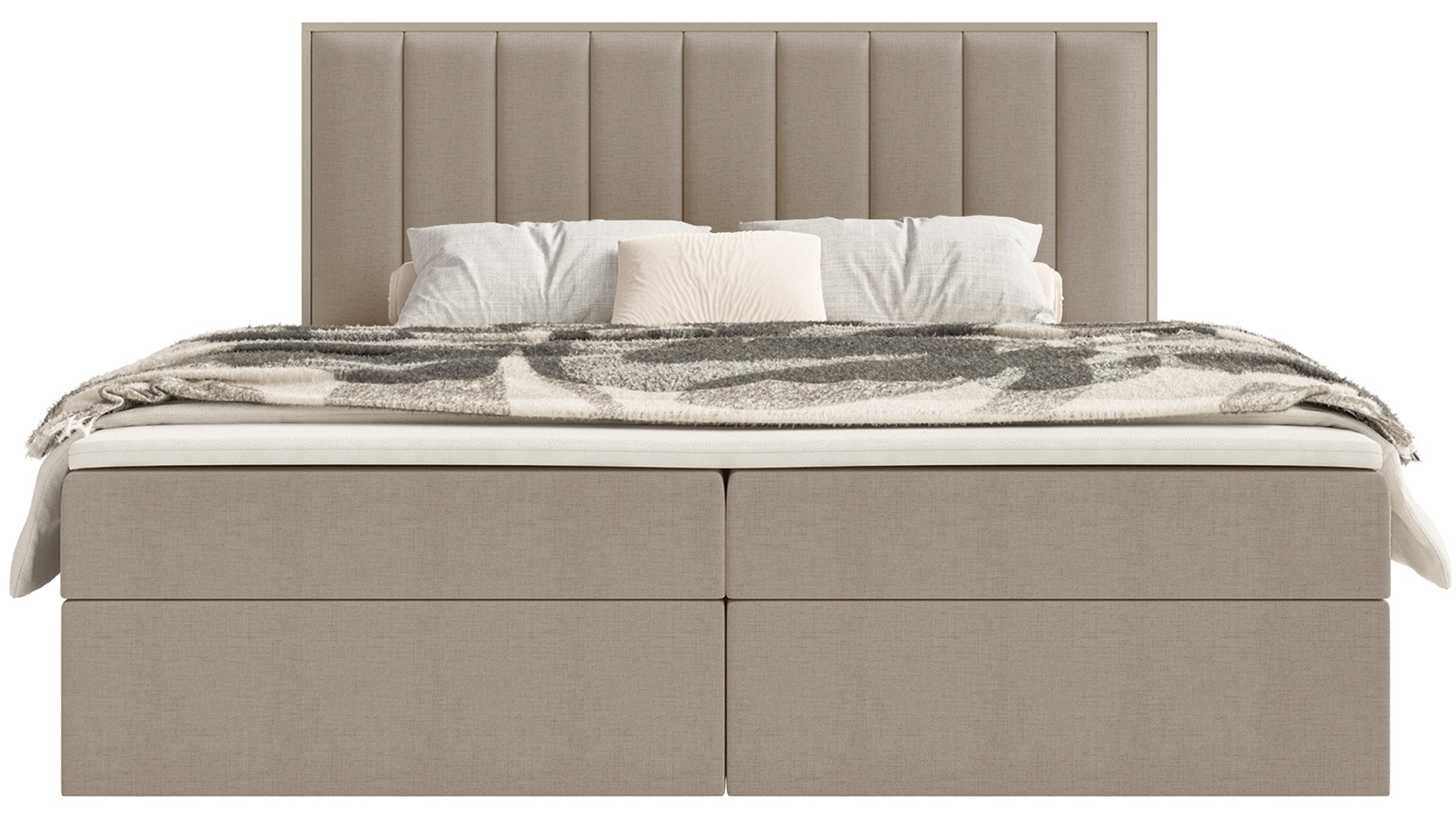 Kontinentales Bett 140x200 cm Togents mit Stauraum und Topper, brauner hydrophober Chenille-Stoff