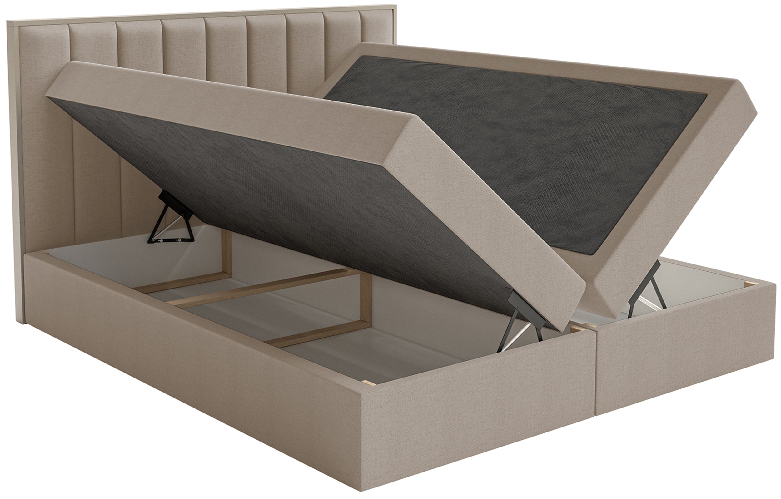 Kontinentales Bett 140x200 cm Togents mit Stauraum und Topper, brauner hydrophober Chenille-Stoff