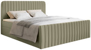 Kontinentales Bett 200x200 cm Saliano mit Stauraum und Topper, olivfarbenes hydrophobes Chenille