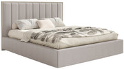 Gepolstertes Bett 140x200 cm Togents mit LED-Beleuchtung, grau-beiges hydrophobes Chenille