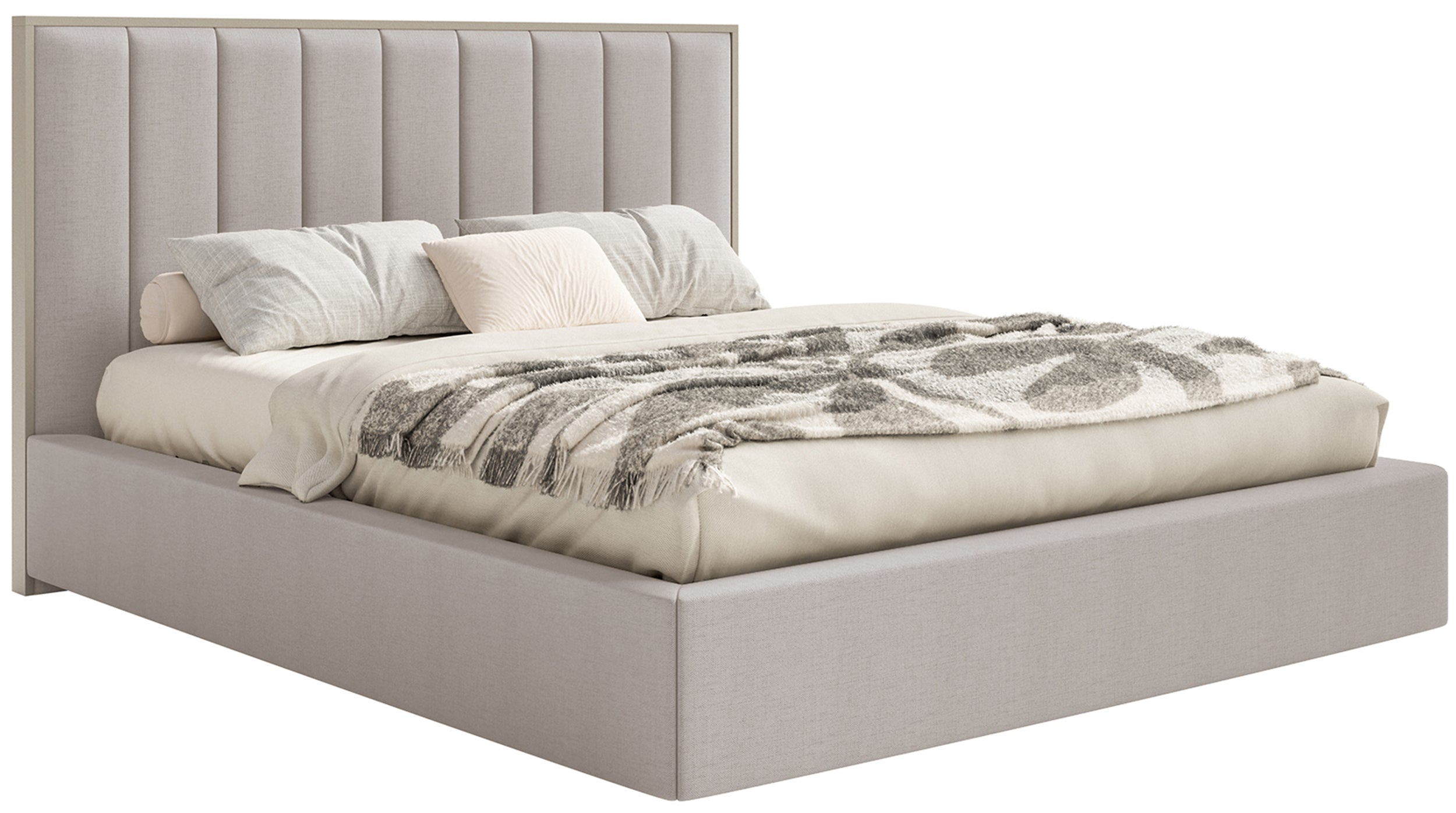 Gepolstertes Bett 140x200 cm Togents mit LED-Beleuchtung, grau-beiges hydrophobes Chenille