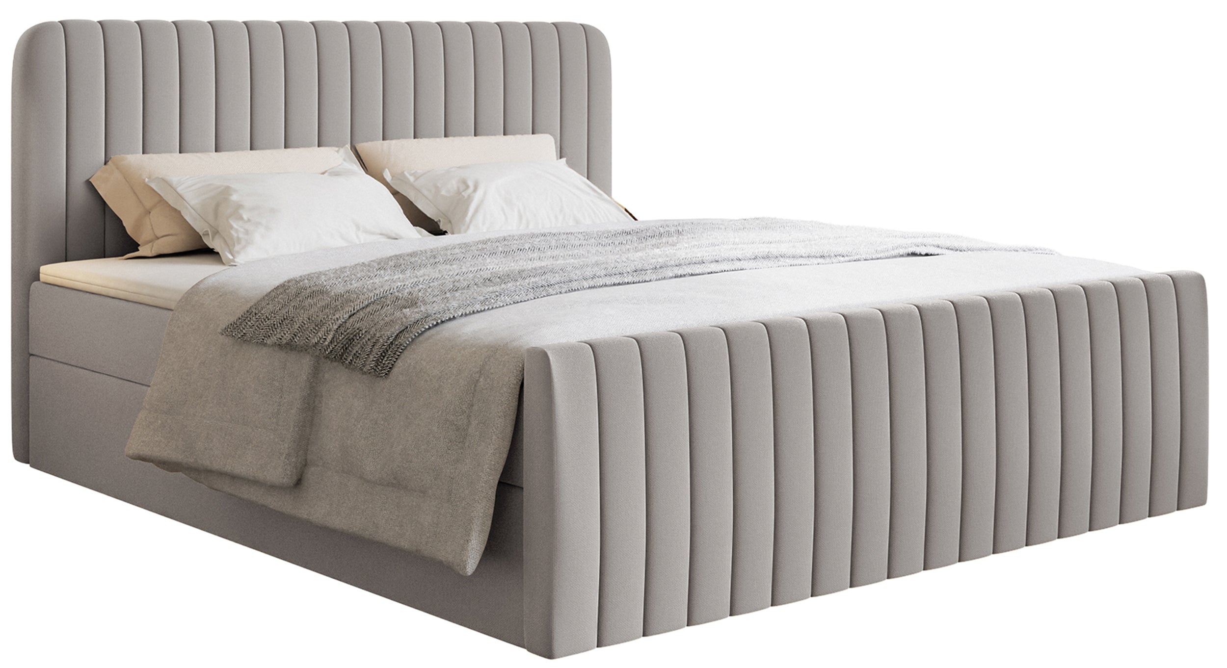 Kontinentales Bett 180x200 cm Saliano mit Stauraum und Topper, grau-beige Chenille, wasserabweisend