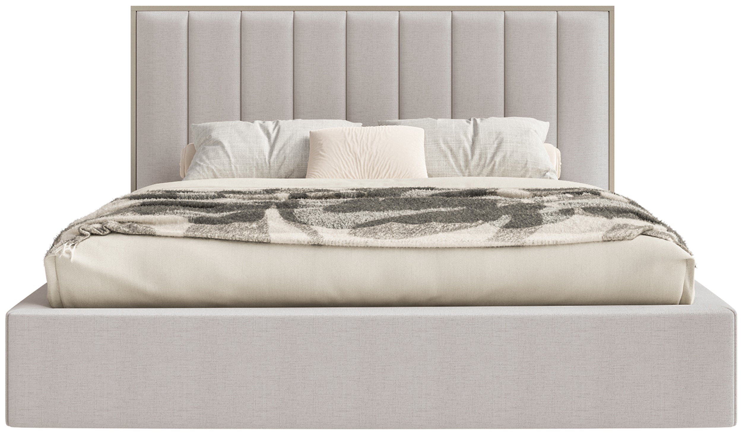 Gepolstertes Bett 140x200 cm Togents mit LED-Beleuchtung, grau-beiges hydrophobes Chenille