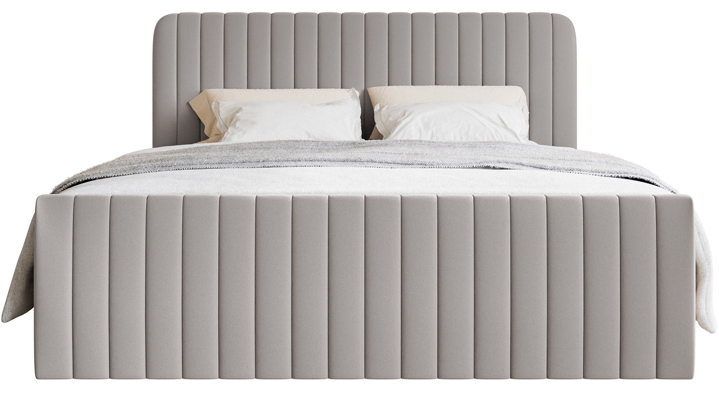 Kontinentales Bett 180x200 cm Saliano mit Stauraum und Topper, grau-beige Chenille, wasserabweisend