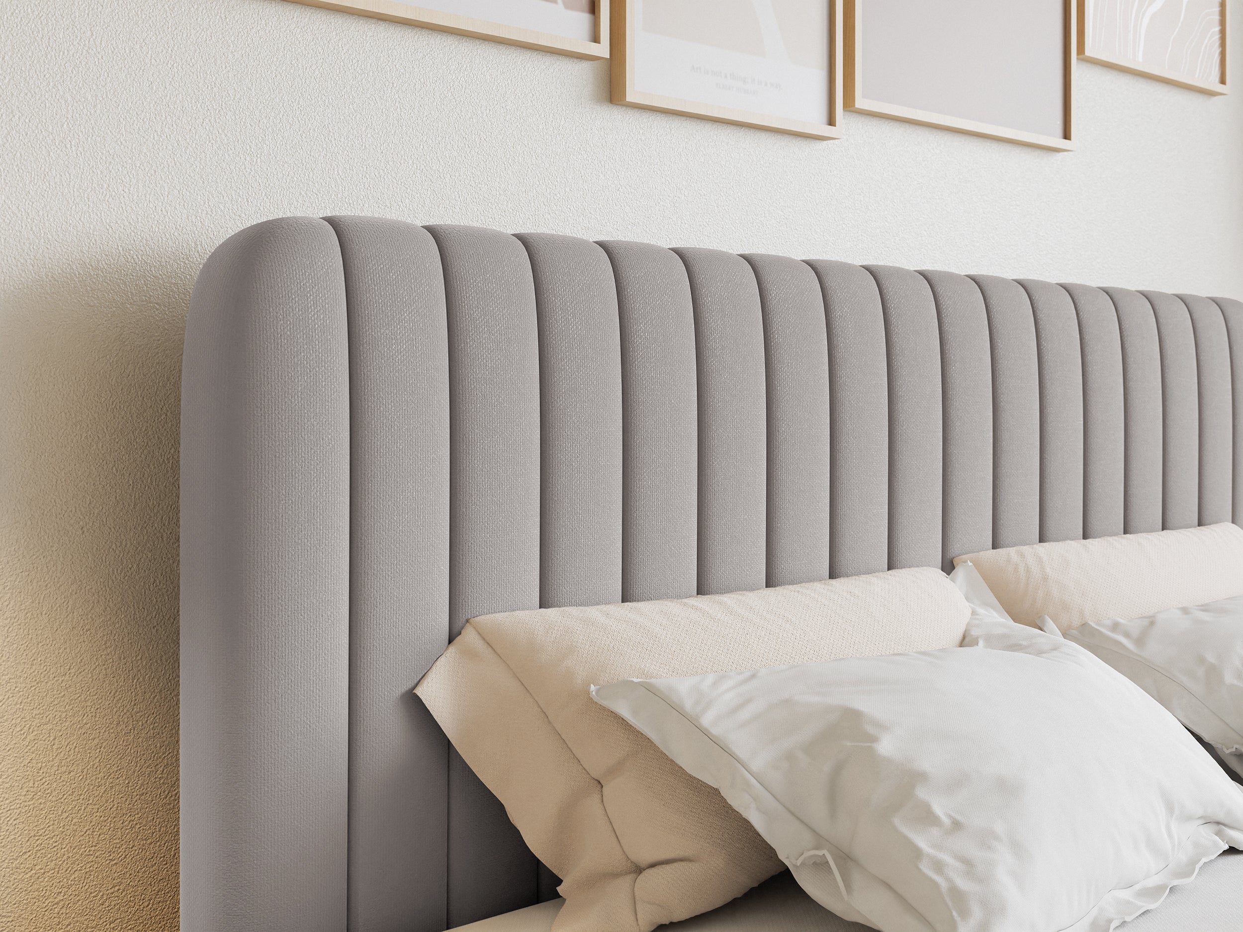 Kontinentales Bett 180x200 cm Saliano mit Stauraum und Topper, grau-beige Chenille, wasserabweisend