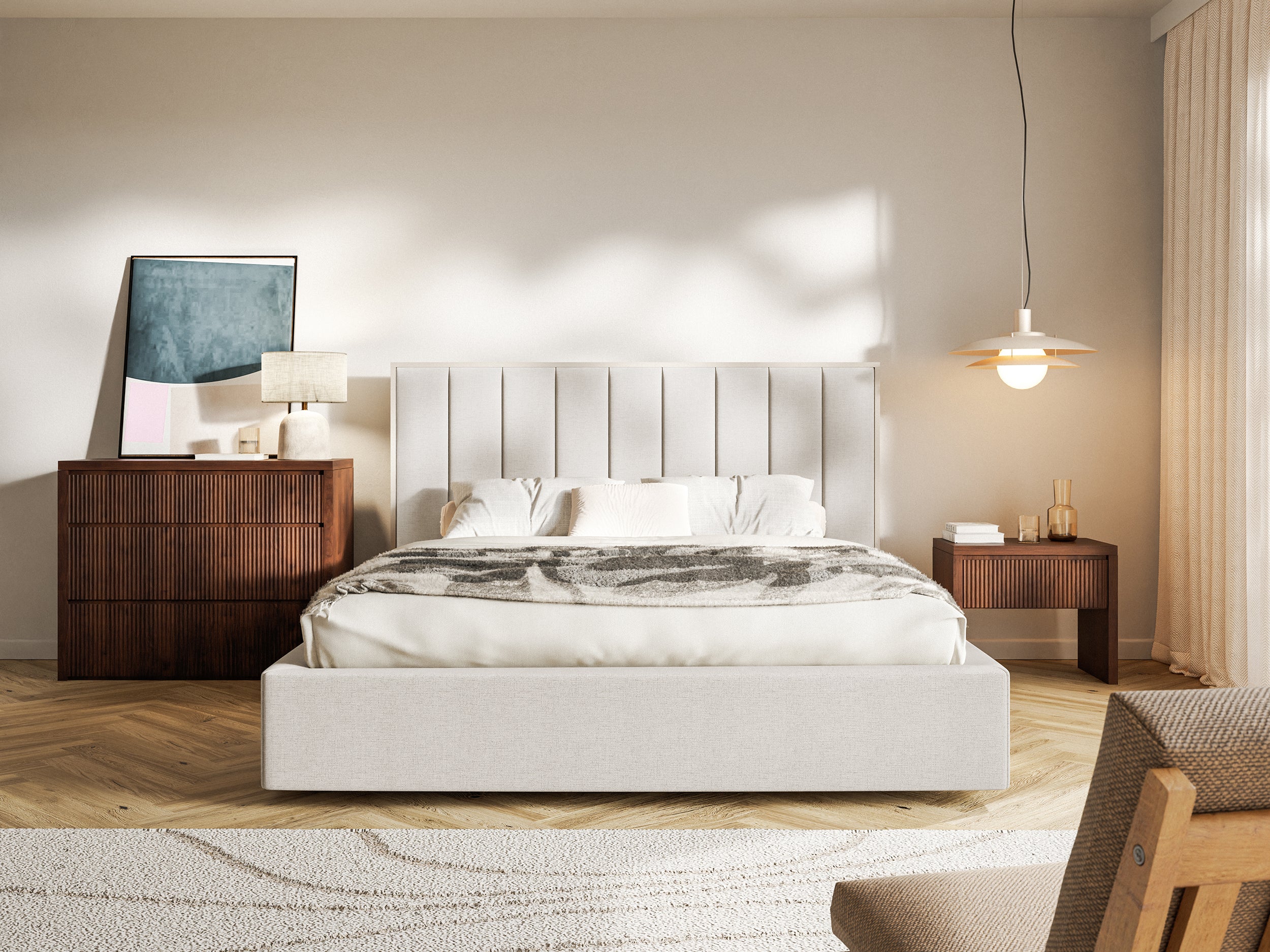 Gepolstertes Bett 140x200 cm Togents hellbeige Chenille wasserabweisend