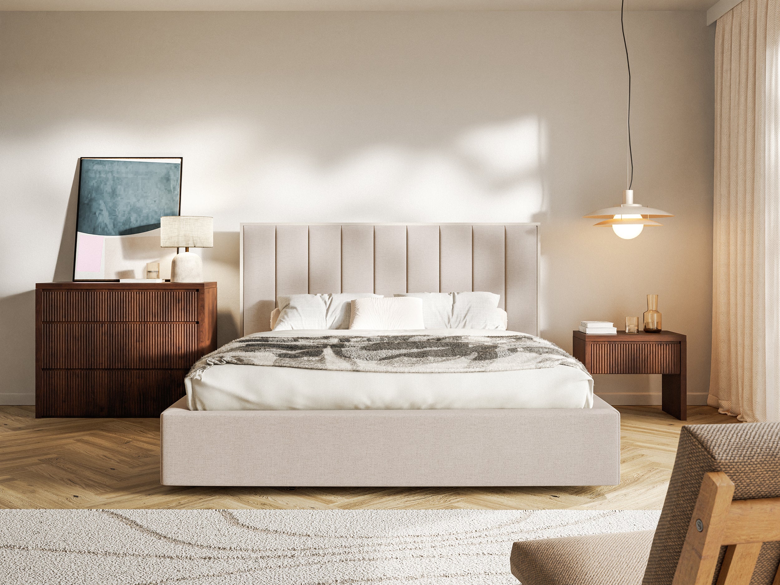Polsterbett 140x200 cm Togents beige, hydrophobes Chenille