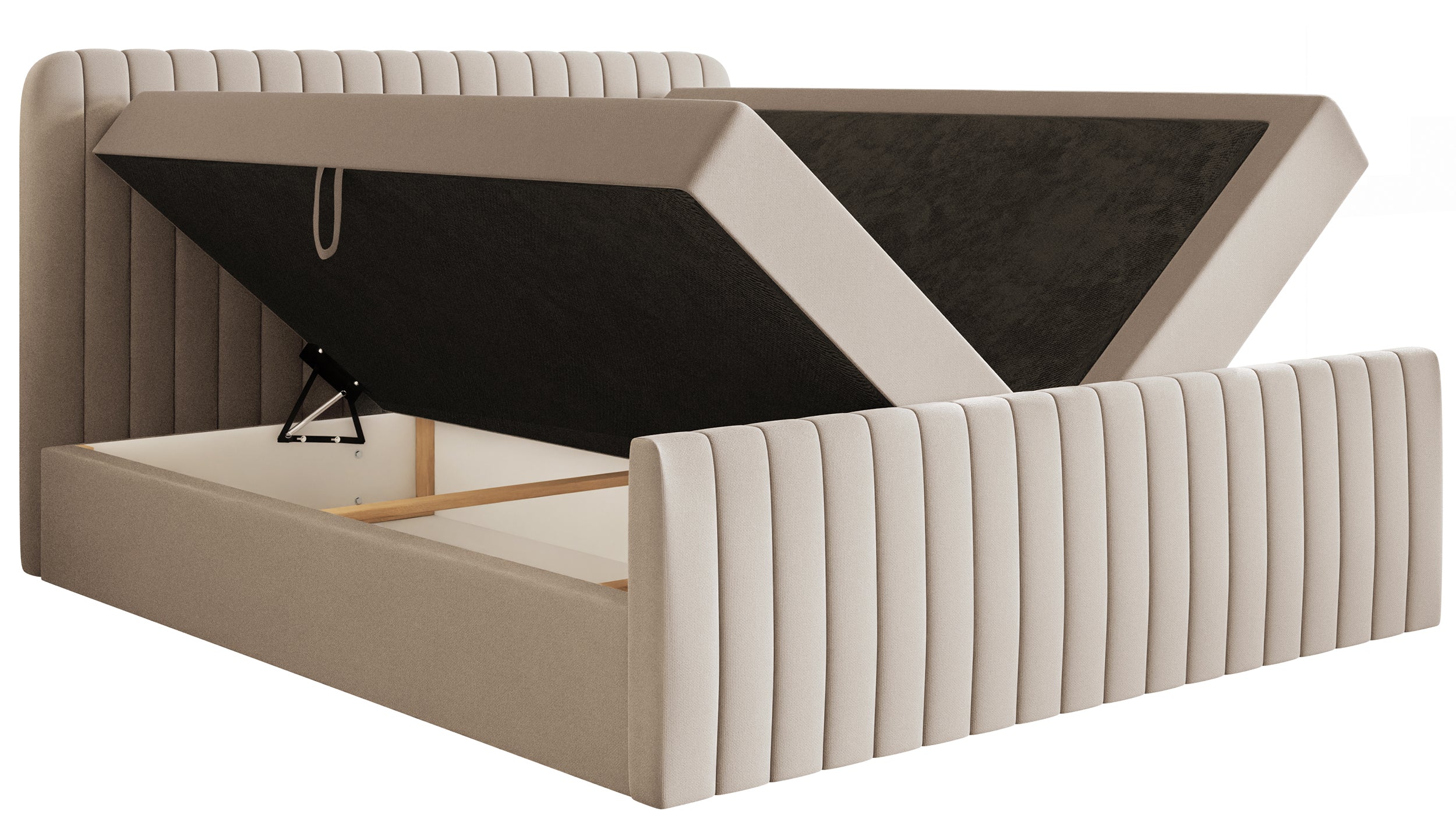 Kontinentales Bett 200x200 cm Saliano mit Stauraum und Topper, beige Chenille, wasserabweisend