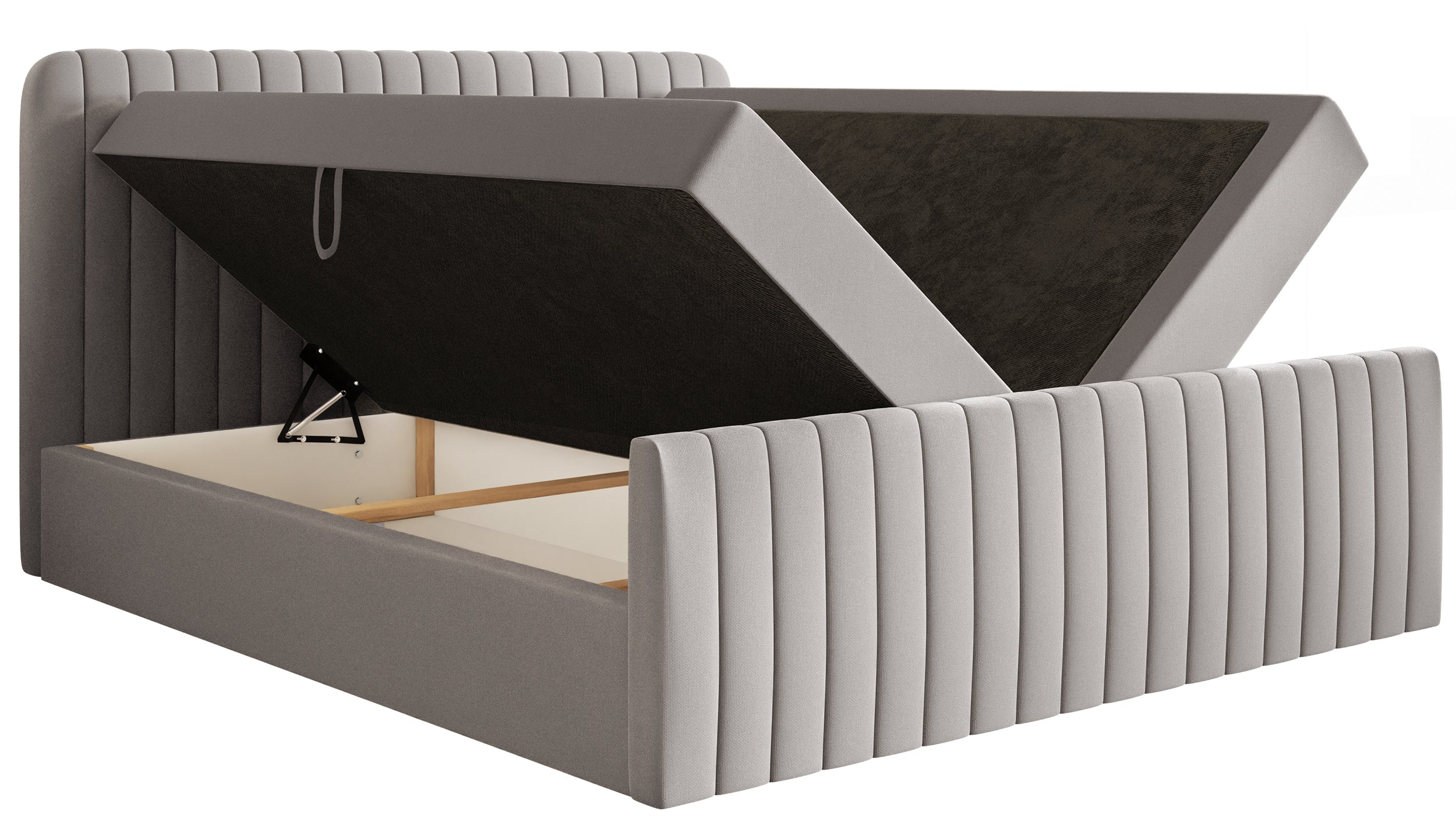 Kontinentales Bett 180x200 cm Saliano mit Stauraum und Topper, grau-beige Chenille, wasserabweisend