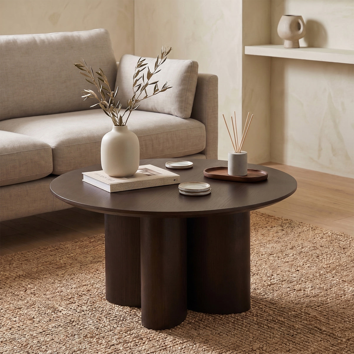 Runder Couchtisch Etially 80 cm Nussbaumfurnier
