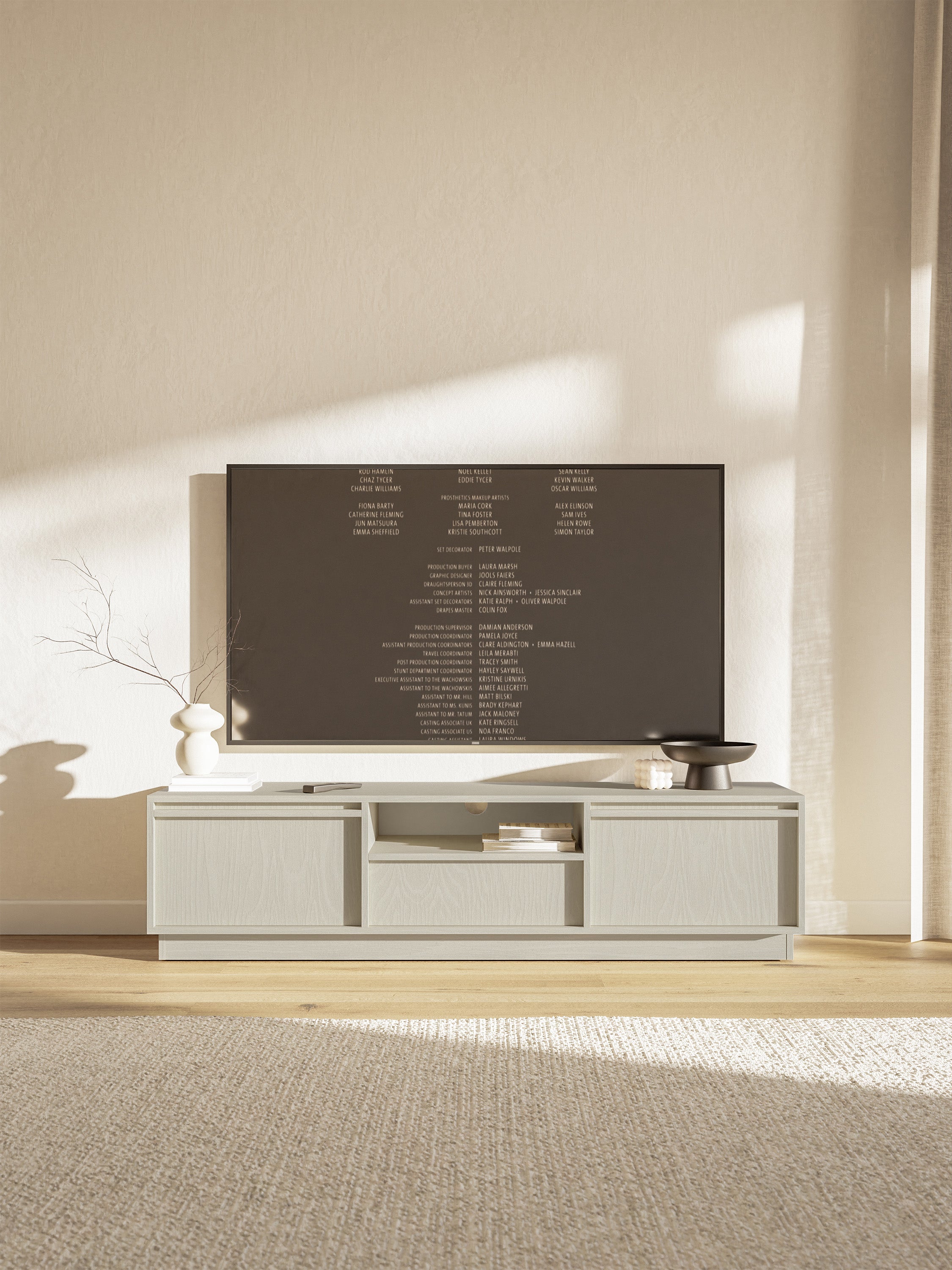 Zweiturige RTV-Kommode Evo mit Schublade, 154 cm, sandbeige auf Sockel