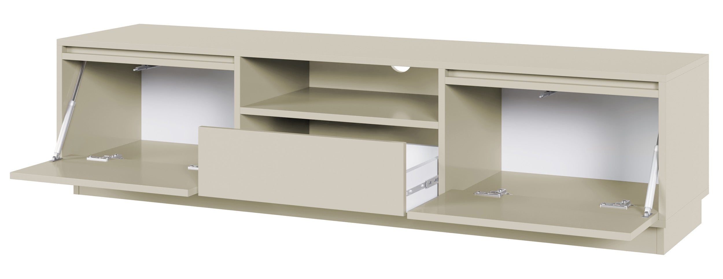 Zweitrüriger TV-Schrank Evo mit Schublade, 154 cm, Kaschmir auf Sockel