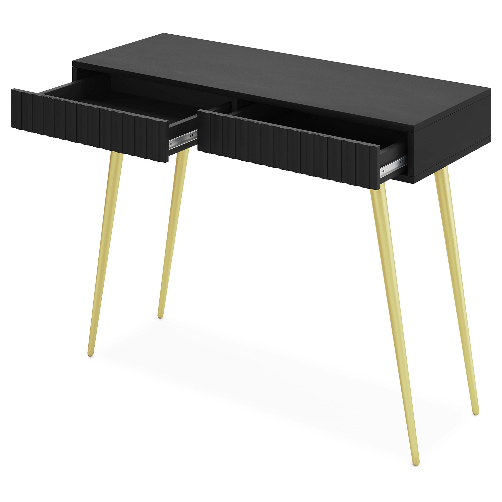 Schminktisch Bello 104 cm schwarz mit goldenen Beinen