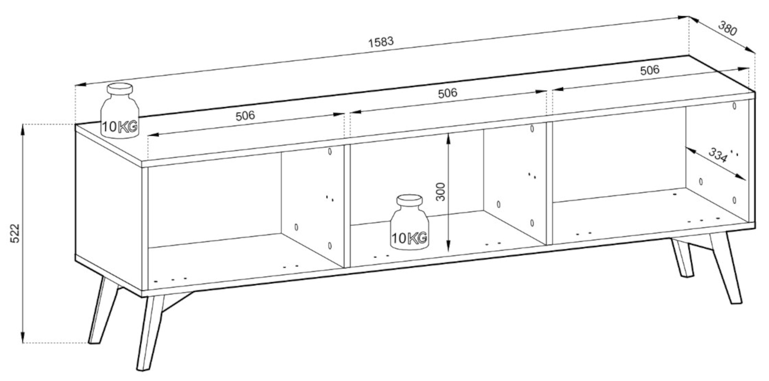 TV-Schrank Favoria 158 cm beige/Scandi Fischgrät mit goldenen Griffen
