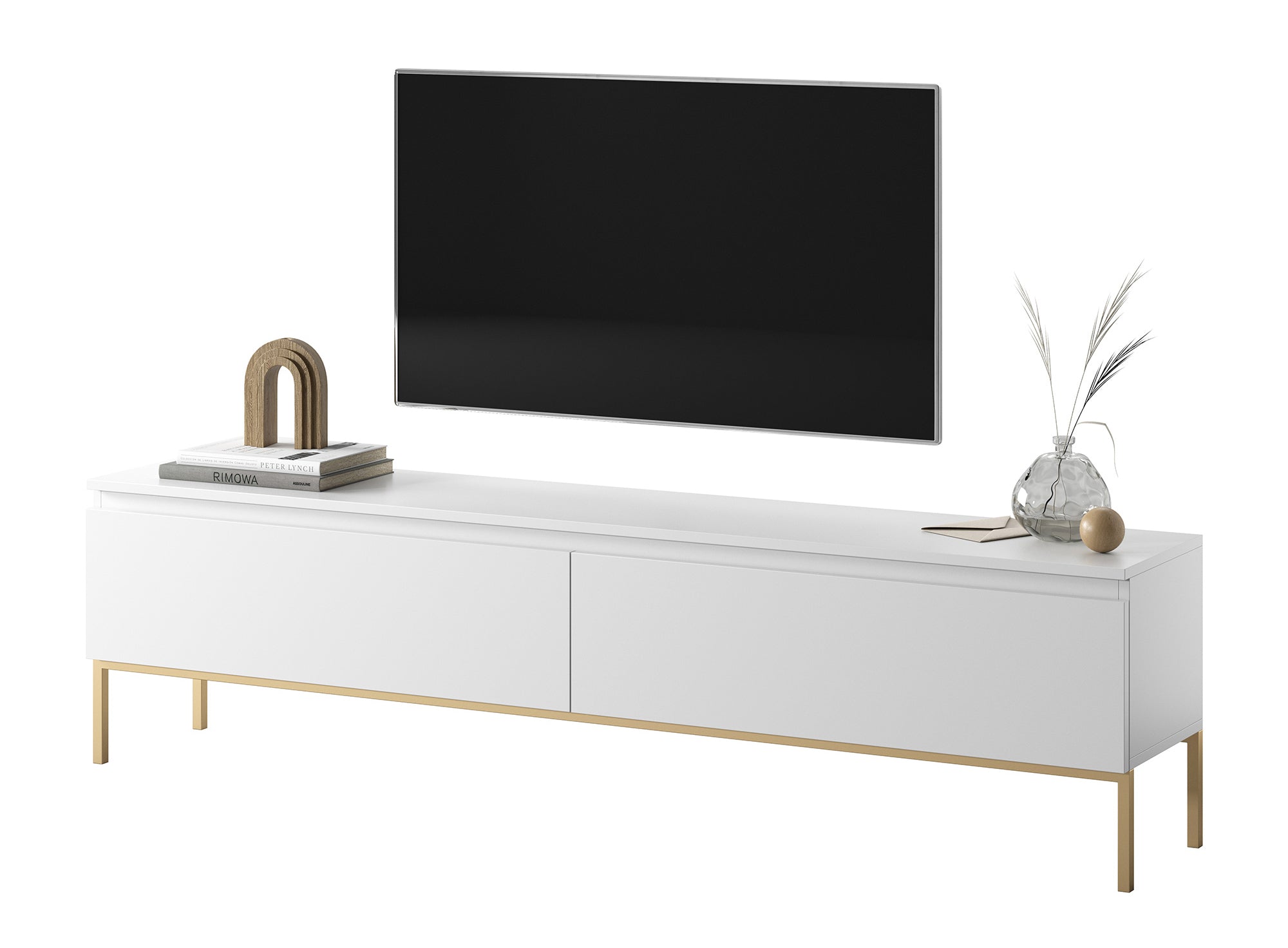 TV-Schrank Bemmi 175 cm weiß mit goldenen Beinen