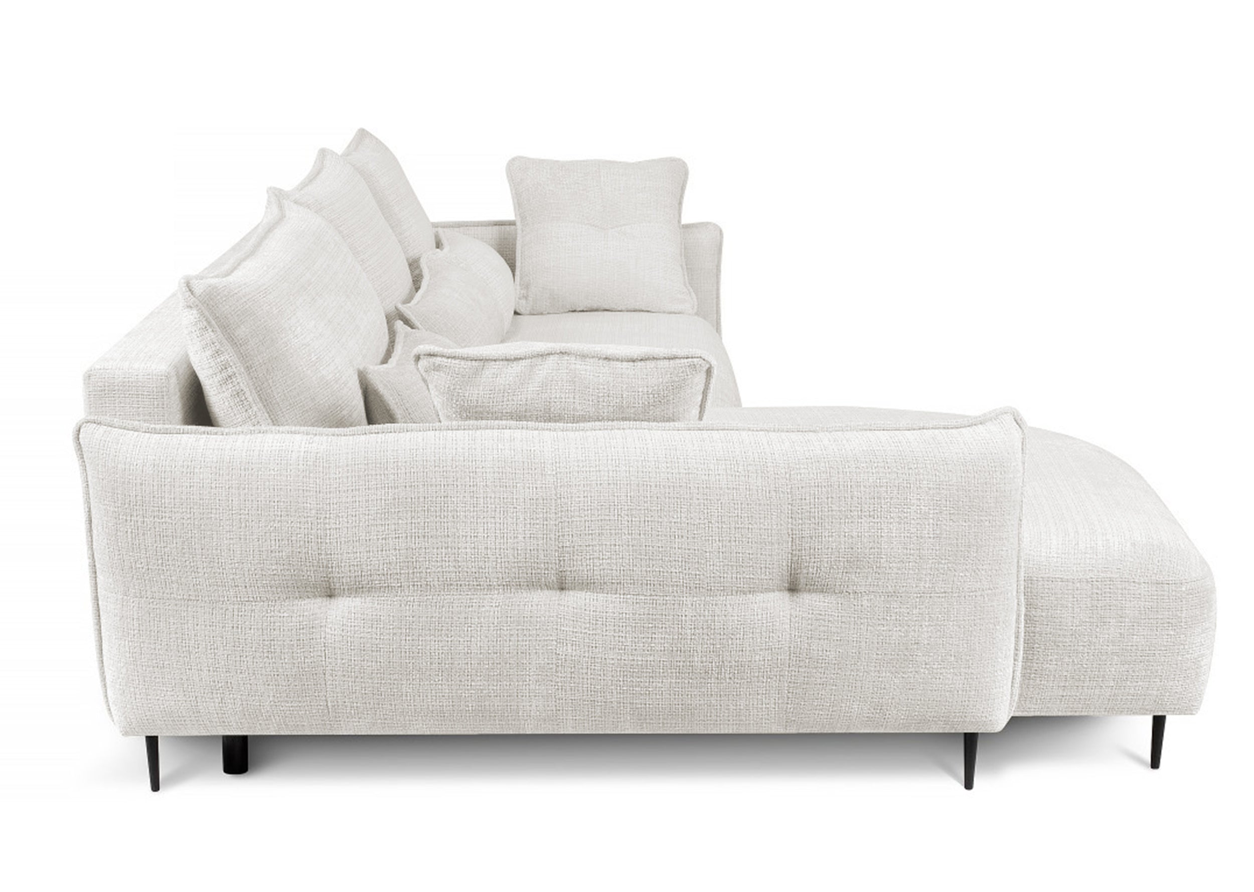Ecksofa Oblivio mit Schlaffunktion, L-förmig, mit Stauraum, cremefarbener Chenille, linksseitig
