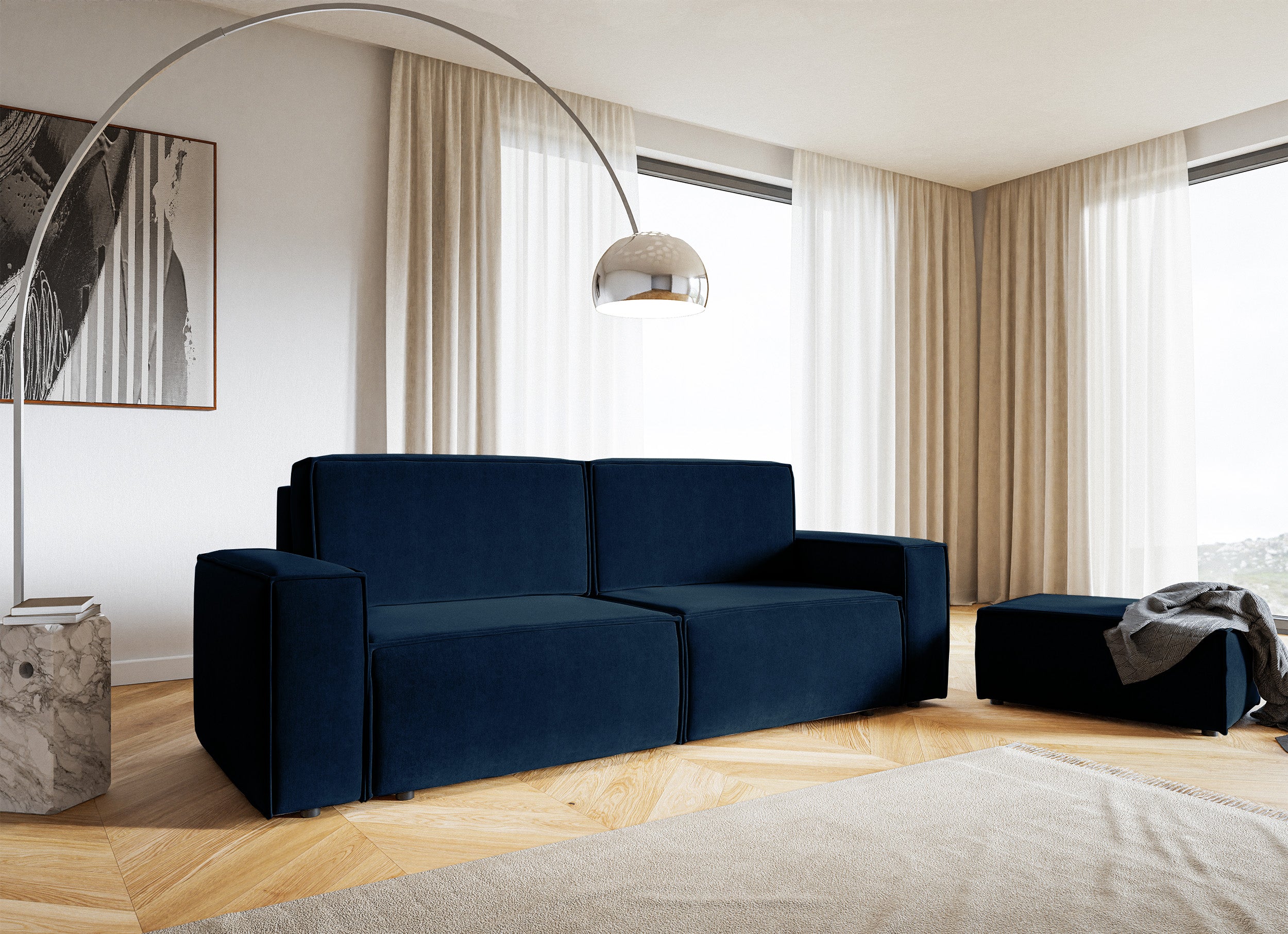 Hocker Copertino 65x90 cm, samtblau, wasserabweisend