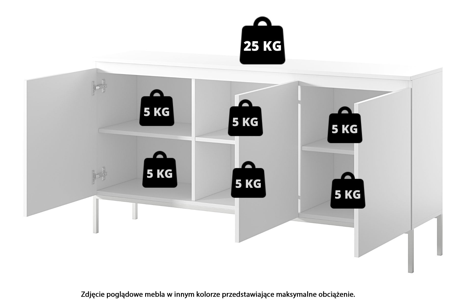 Drehtür-Kommode Bemmi 150 cm schwarz mit goldenen Beinen