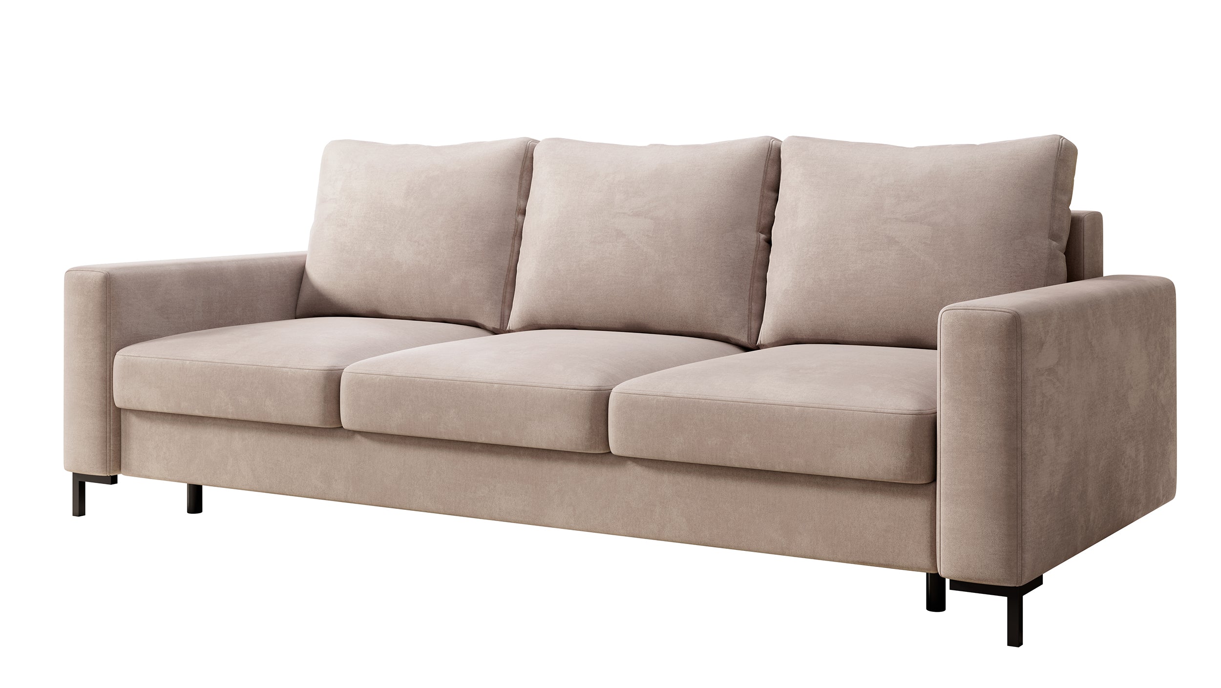Dreisitziges Schlafsofa Mokpeo mit Stauraum, beige Samt