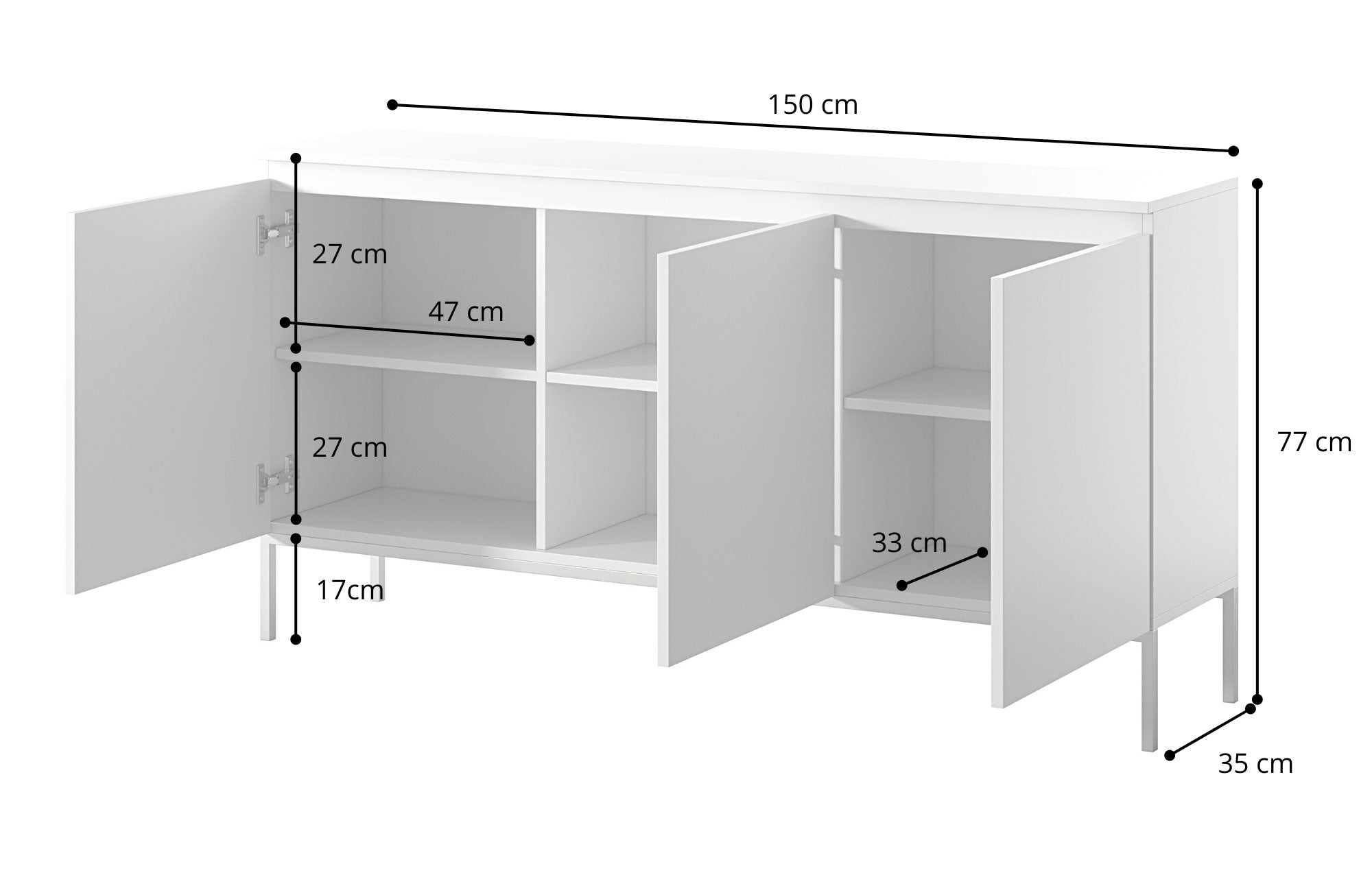 Drehtürenschrank Bemmi 150 cm weiß mit goldenen Beinen