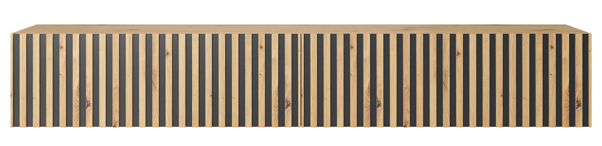 TV-Schrank Telire 175 cm Artisan-Eiche Lamellen mit schwarzen Einsätzen