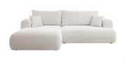 Ecksofa mit Schlaffunktion Ovo, L-förmig, cremefarben mit Stauraum, Bouclé, linksseitig