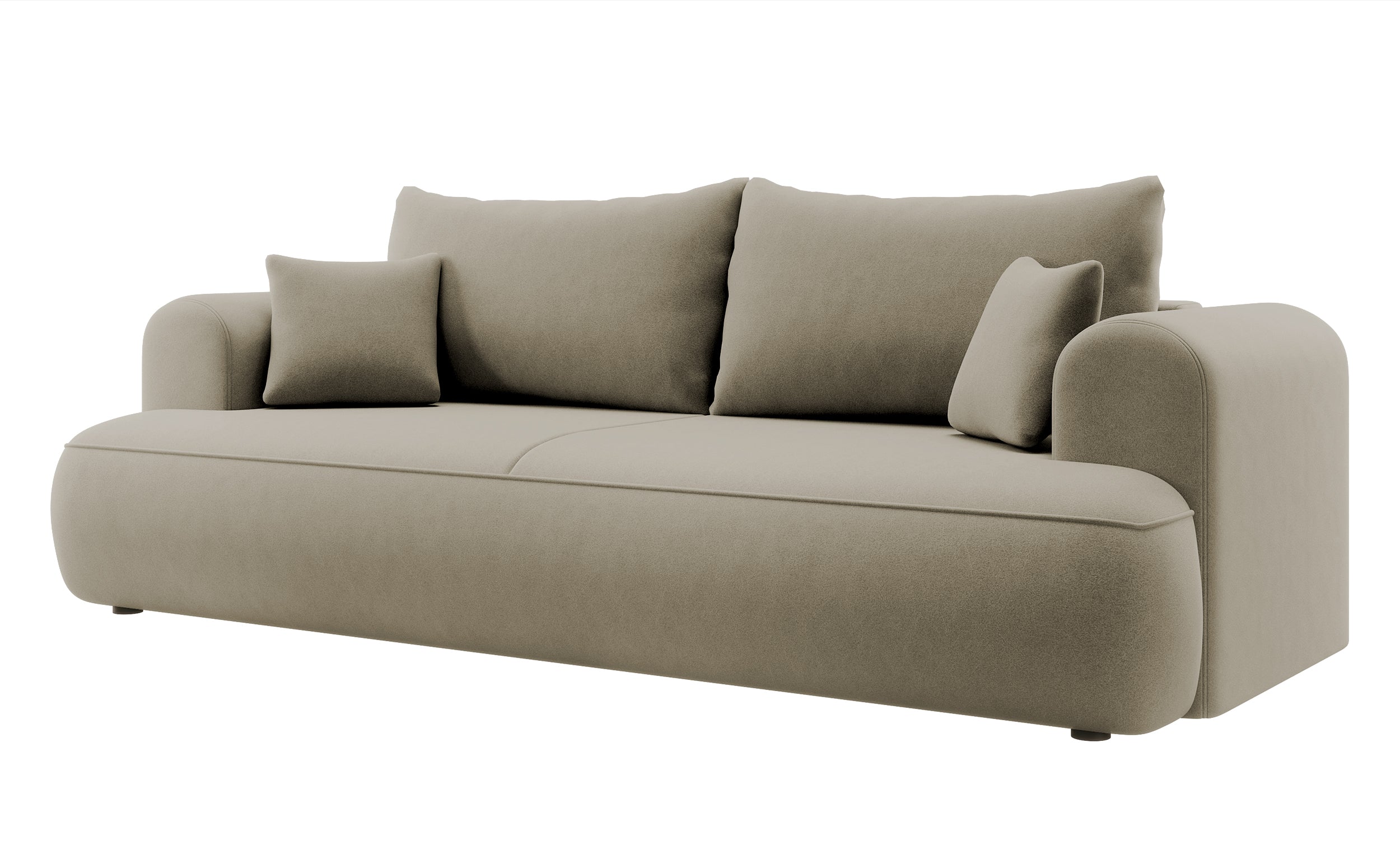 Dreisitziges ausklappbares Sofa Ovo mit Stauraum, beige, Velours aus leicht zu reinigendem Stoff