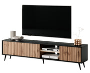 TV-Schrank Bello mit Lamellenfronten 175 cm schwarz/Wotan-Eiche mit LED