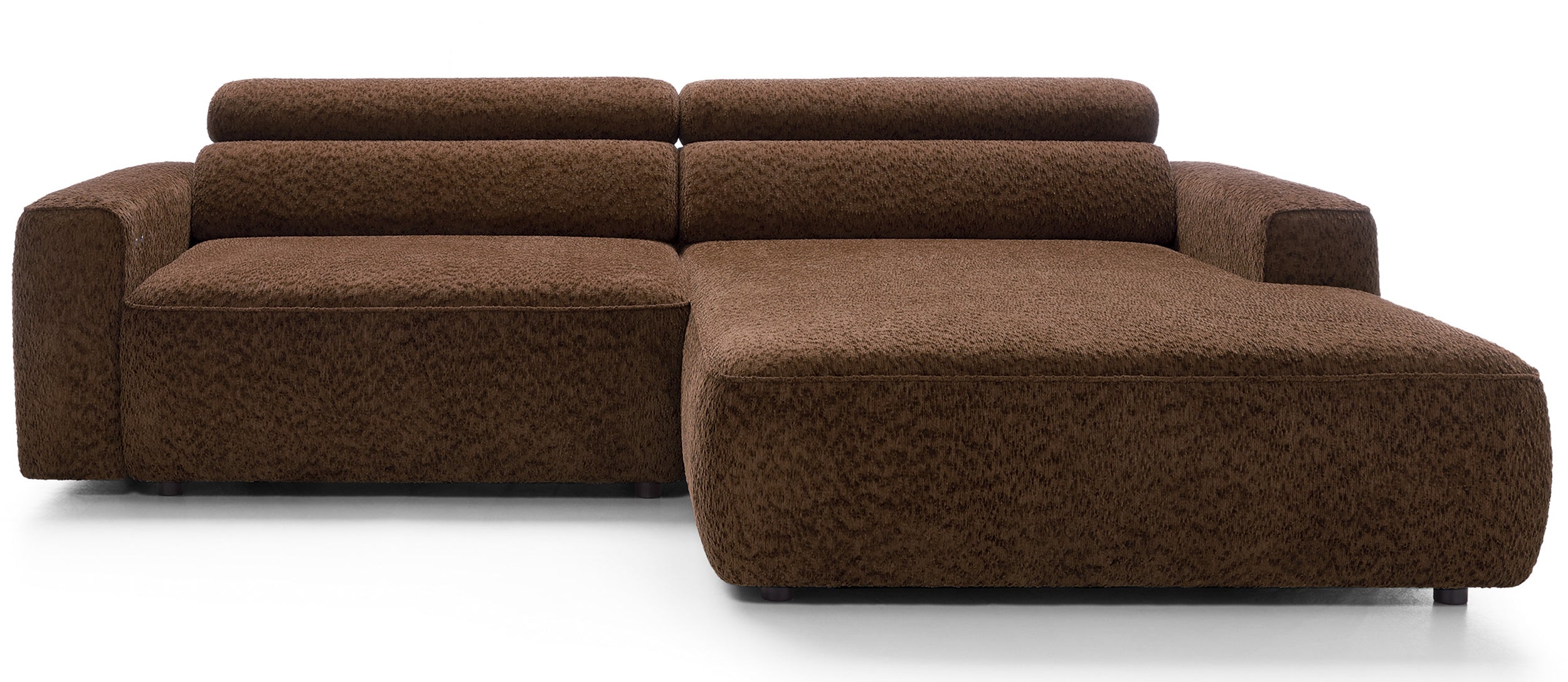 Ecksofa Fando mit elektrisch ausziehbarem Sitz, L-förmig, rechtsseitig, brauner Chenille-Bezug