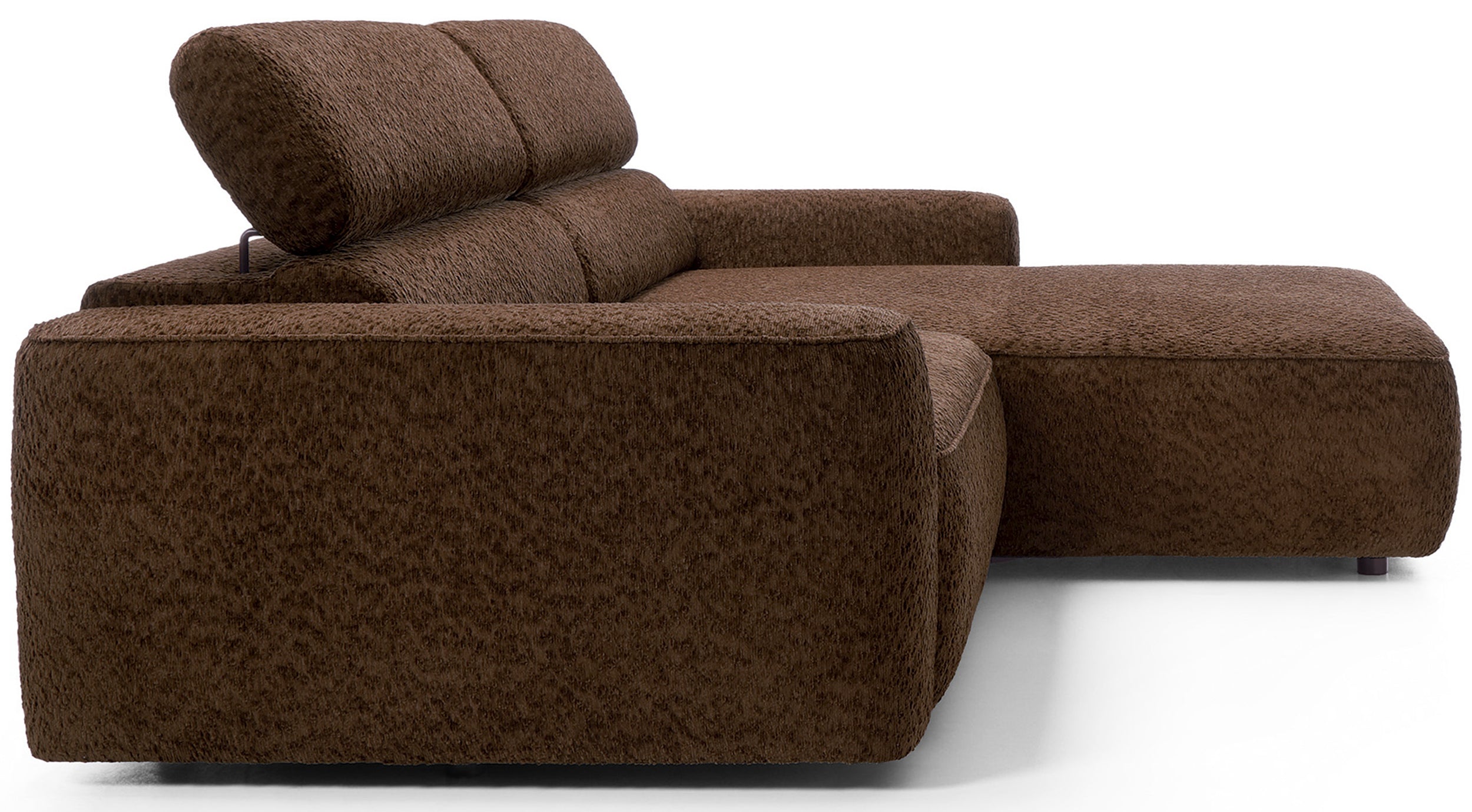 Ecksofa Fando mit elektrisch ausziehbarem Sitz, L-förmig, rechtsseitig, brauner Chenille-Bezug