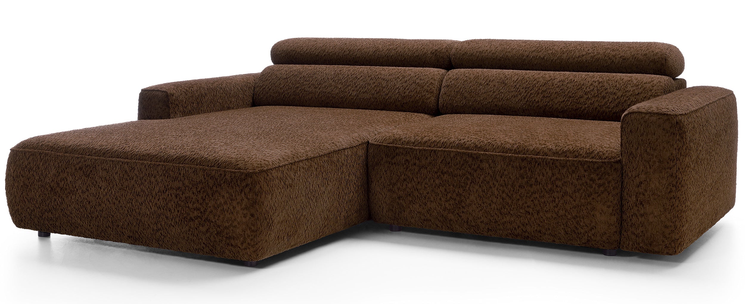 Ecksofa Fando mit elektrisch ausziehbarer Sitzfläche, L-förmig, linksseitig, braunes Chenille