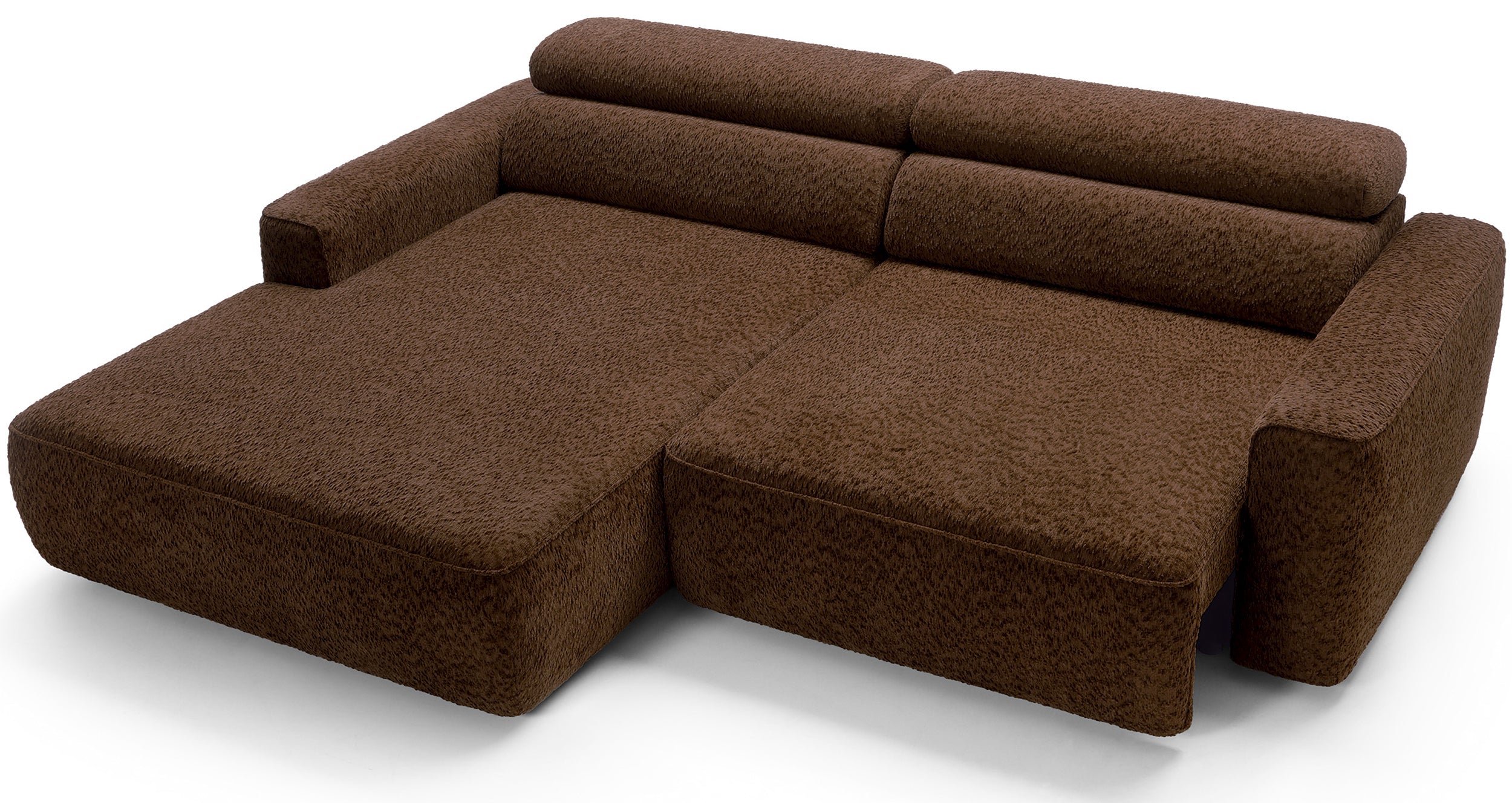 Ecksofa Fando mit elektrisch ausziehbarer Sitzfläche, L-förmig, linksseitig, braunes Chenille