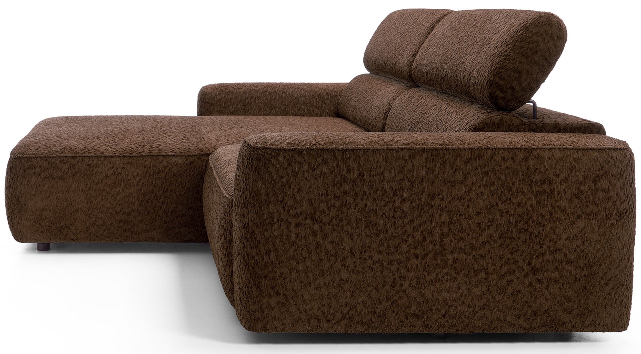 Ecksofa Fando mit elektrisch ausziehbarer Sitzfläche, L-förmig, linksseitig, braunes Chenille
